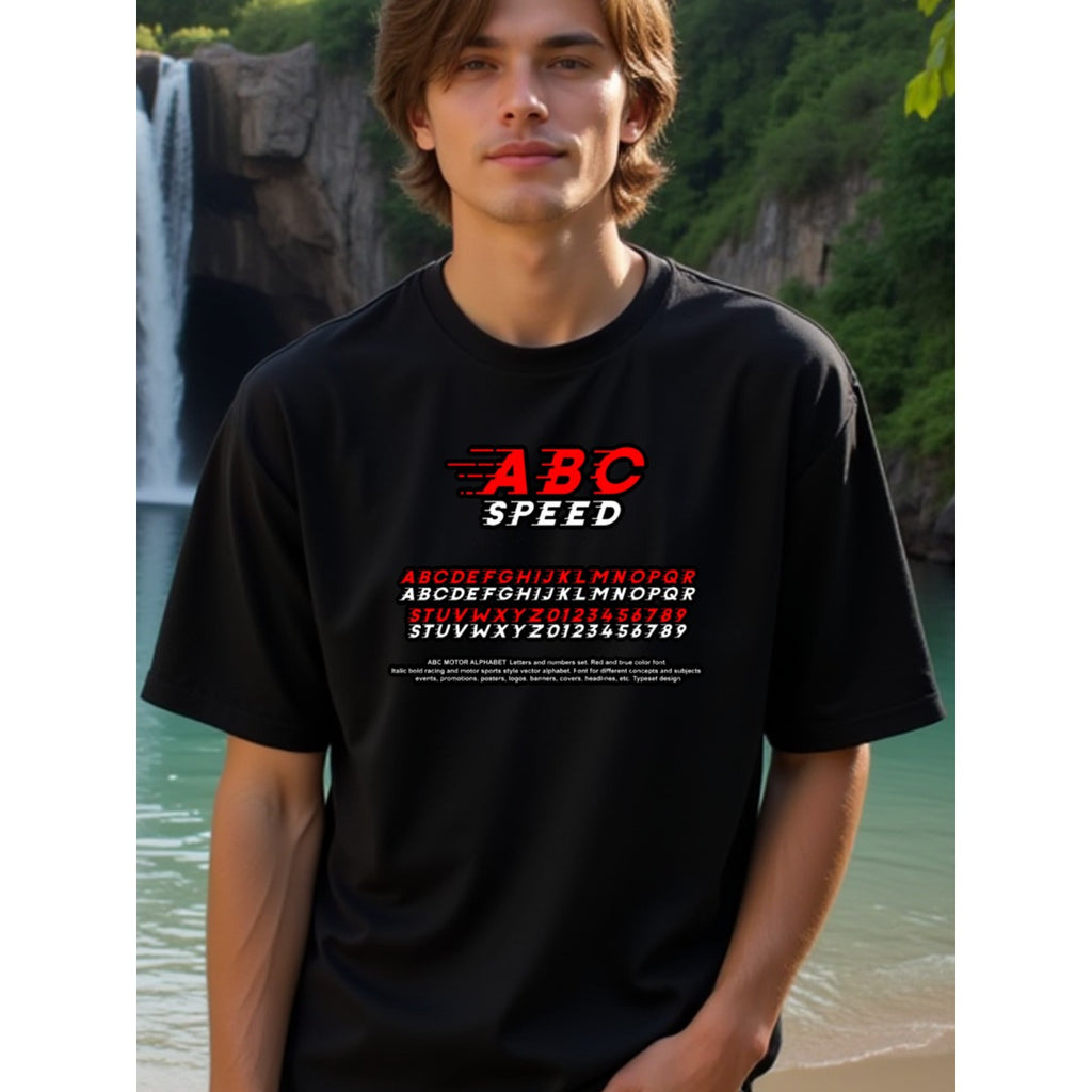 natee local warehouse clearance Abc Speed Racing Style Alphabet T-shirt, 男t