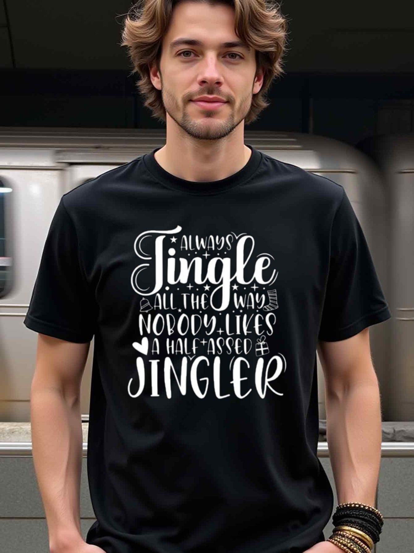 natee local warehouse clearance Always Jingle All the Way - Funny Christmas T-shirt, man's T-Shirt,100% Cotton Fabric,Crew Neck,Short Sleeve,Regular Fit,All-Season Casual Wear,180gsm-Ideal for Valentines Christian festival Thanksgiving Day, 男t