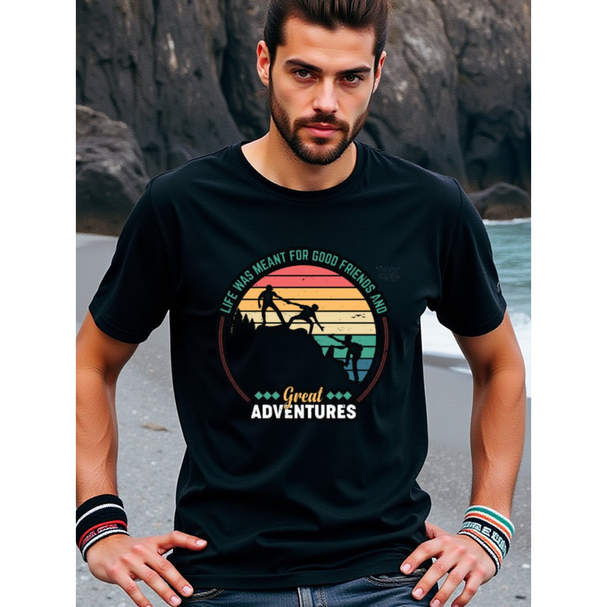 natee local warehouse clearance Adventure Seekers: Life's Best Moments with Friends & Great Adventures, man's T-Shirt,100% Cotton Fabric,Crew Neck,Short Sleeve,Regular Fit,All-Season Casual Wear,180gsm-Ideal for Valentines Christian festival Thanksgiving