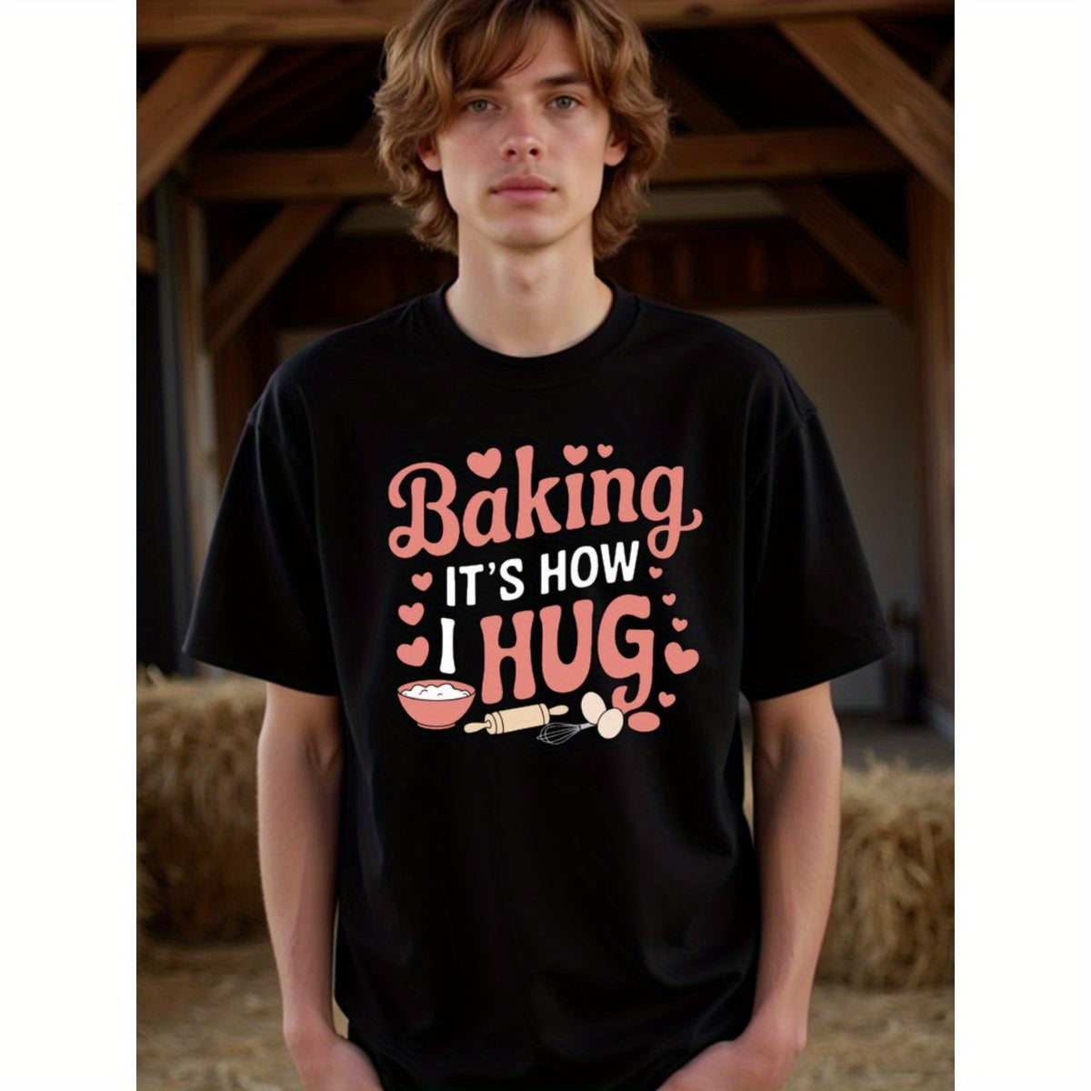natee local warehouse clearance Baking: It's How I Hug - Fun Baking Lover T-shirt, man's T-Shirt,100% Cotton Fabric,Crew Neck,Short Sleeve,Regular Fit,All-Season Casual Wear,180gsm-Ideal for Valentines Christian festival Thanksgiving Day,