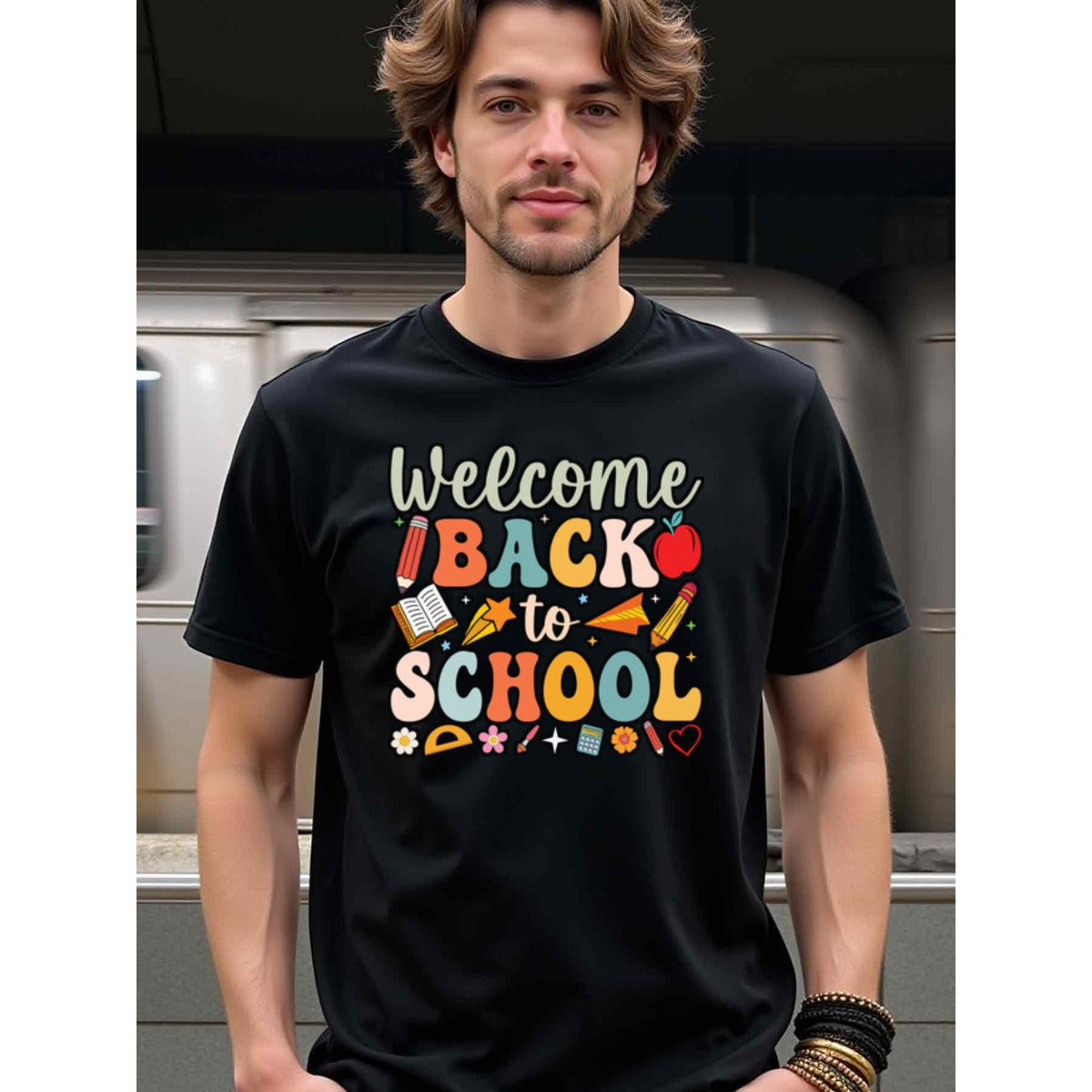 natee local warehouse clearance Back to School Welcome Graphic Tee for Teachers & Students, 男t