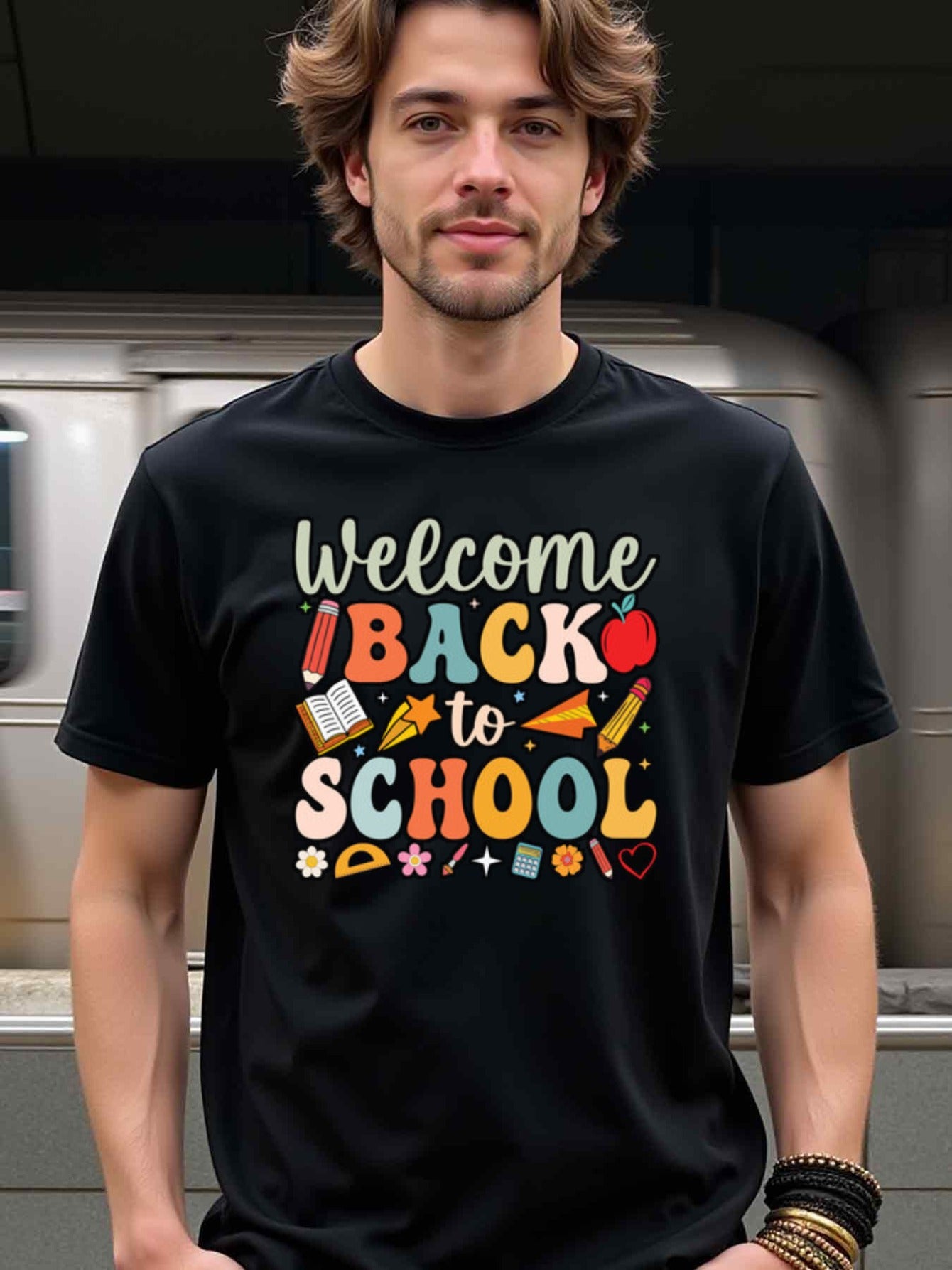 natee local warehouse clearance Back to School Welcome Graphic Tee for Teachers & Students, 男t