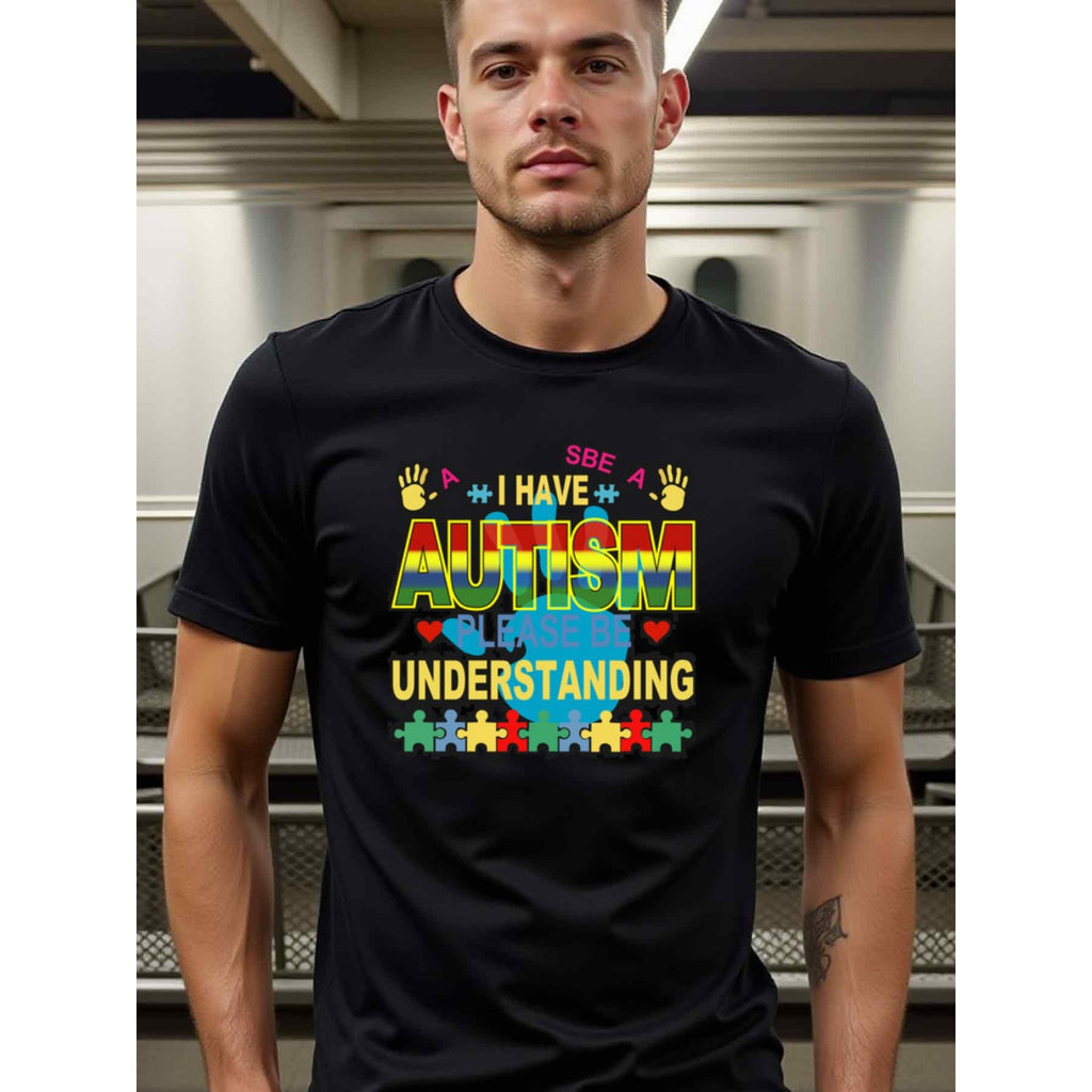 natee local warehouse clearance Autism Awareness Shirt: I Have Autism, Please Be Understanding, man's T-Shirt,100% Cotton Fabric,Crew Neck,Short Sleeve,Regular Fit,All-Season Casual Wear,180gsm-Ideal For Summer Holiday Gift, 男t