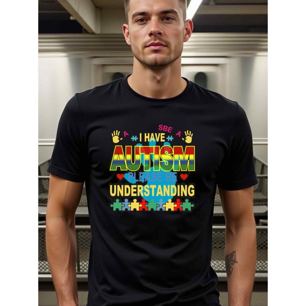 natee local warehouse clearance Autism Awareness Shirt: I Have Autism, Please Be Understanding, man's T-Shirt,100% Cotton Fabric,Crew Neck,Short Sleeve,Regular Fit,All-Season Casual Wear,180gsm-Ideal For Summer Holiday Gift, 男t