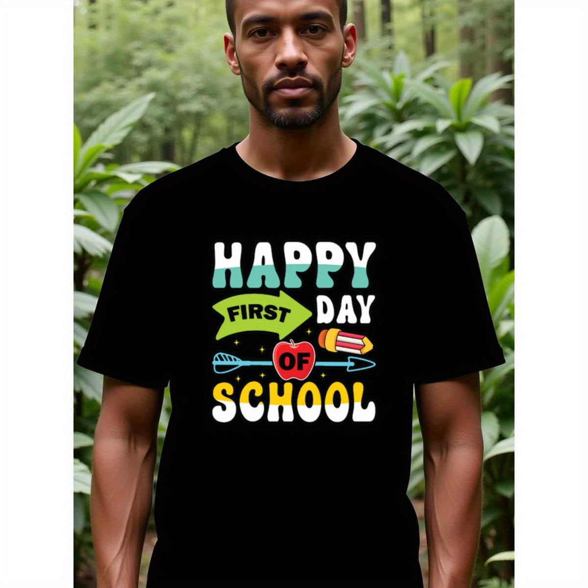 natee local warehouse clearance Back-to-school Happy First Day of School Graphic Tee, 男t, 男t