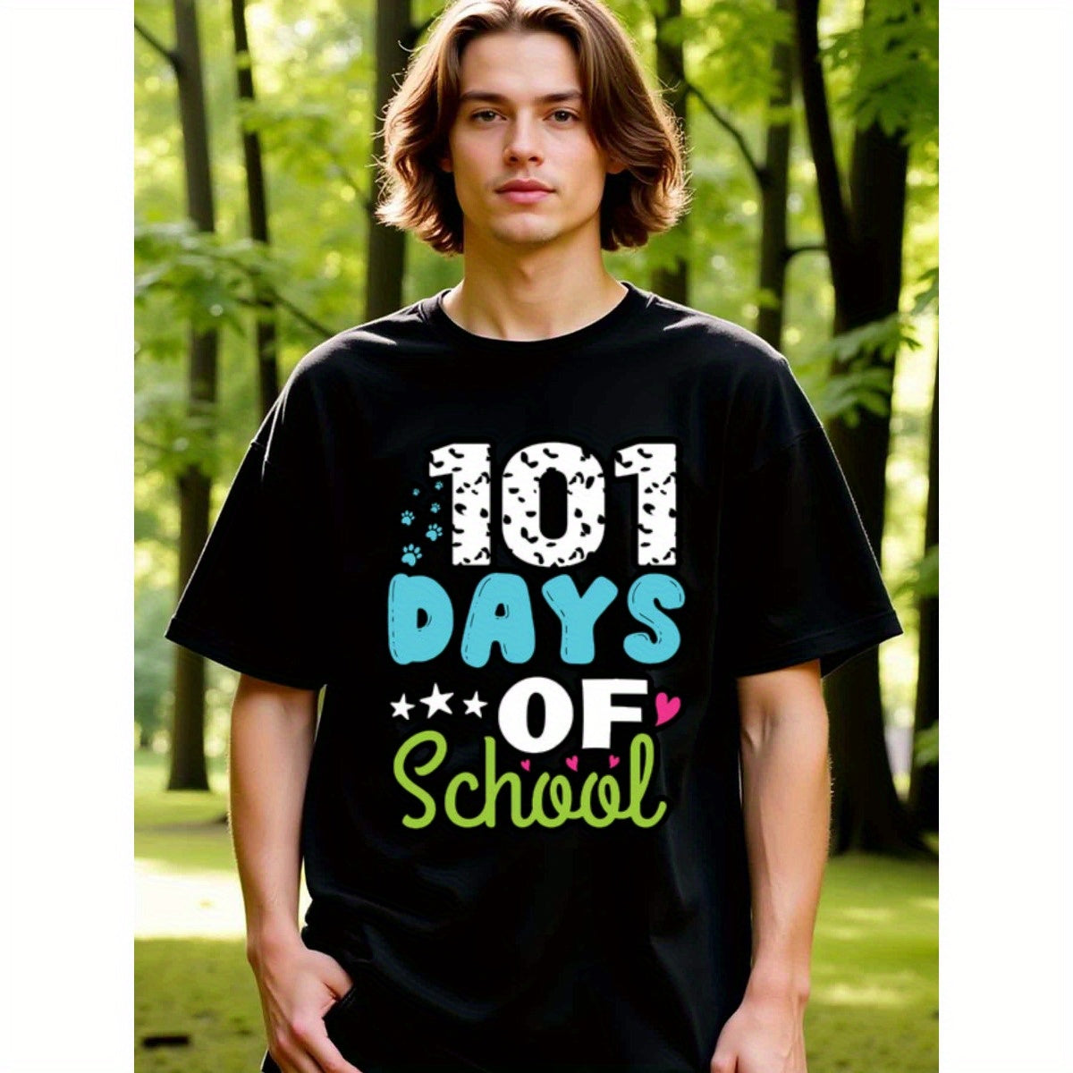 natee local warehouse clearance 101 Days of School - Fun and Colorful T-shirt, man's T-Shirt,100% Cotton Fabric,Crew Neck,Short Sleeve,Regular Fit,All-Season Casual Wear,180gsm-Ideal for Valentines Christian festival Thanksgiving Day, 男t