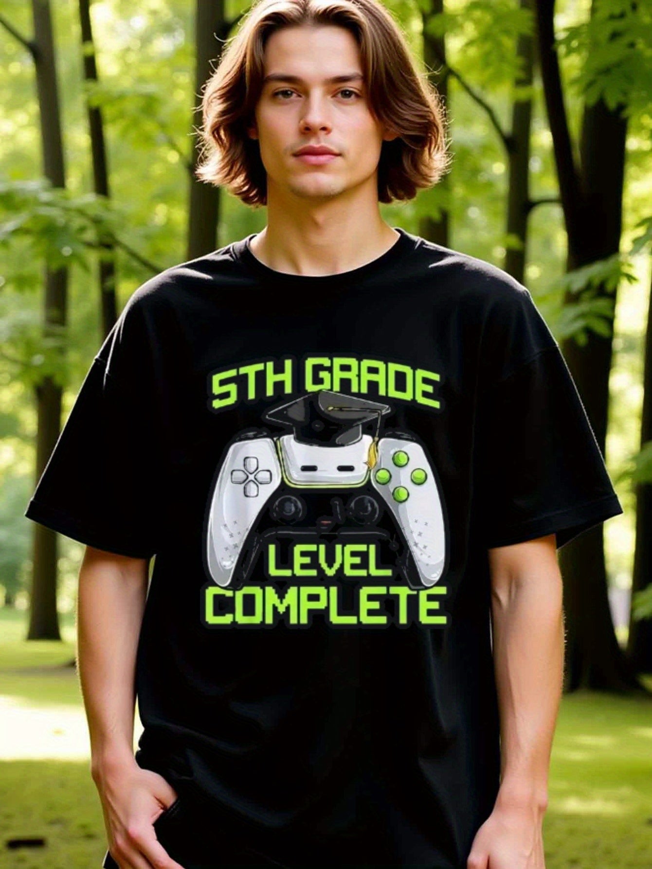 natee local warehouse clearance 5th Grade Level Complete Gamer Graduation T-shirt, 男t, 男t