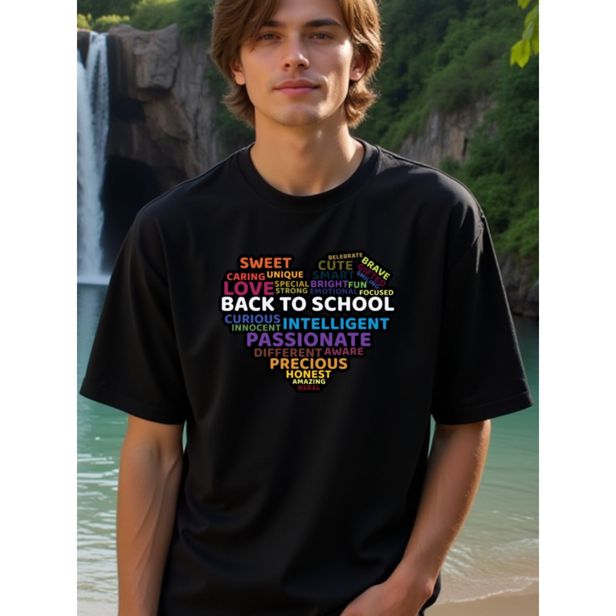 natee local warehouse clearance Back to School Positive Words T-shirt, man's T-Shirt,100% Cotton Fabric,Crew Neck,Short Sleeve,Regular Fit,All-Season Casual Wear,180gsm-Ideal for Valentines Christian festival Thanksgiving Day, 男t