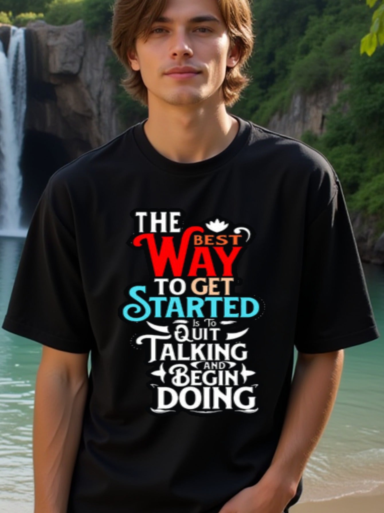 natee local warehouse clearance Action Over Words: Start Doing Motivational T-shirt, 100% Cotton Fabric,Crew Neck,Regular Fit,Weekend Casual Wear,180gsm Family Friends Christian festival Thanksgiving Day, 男t