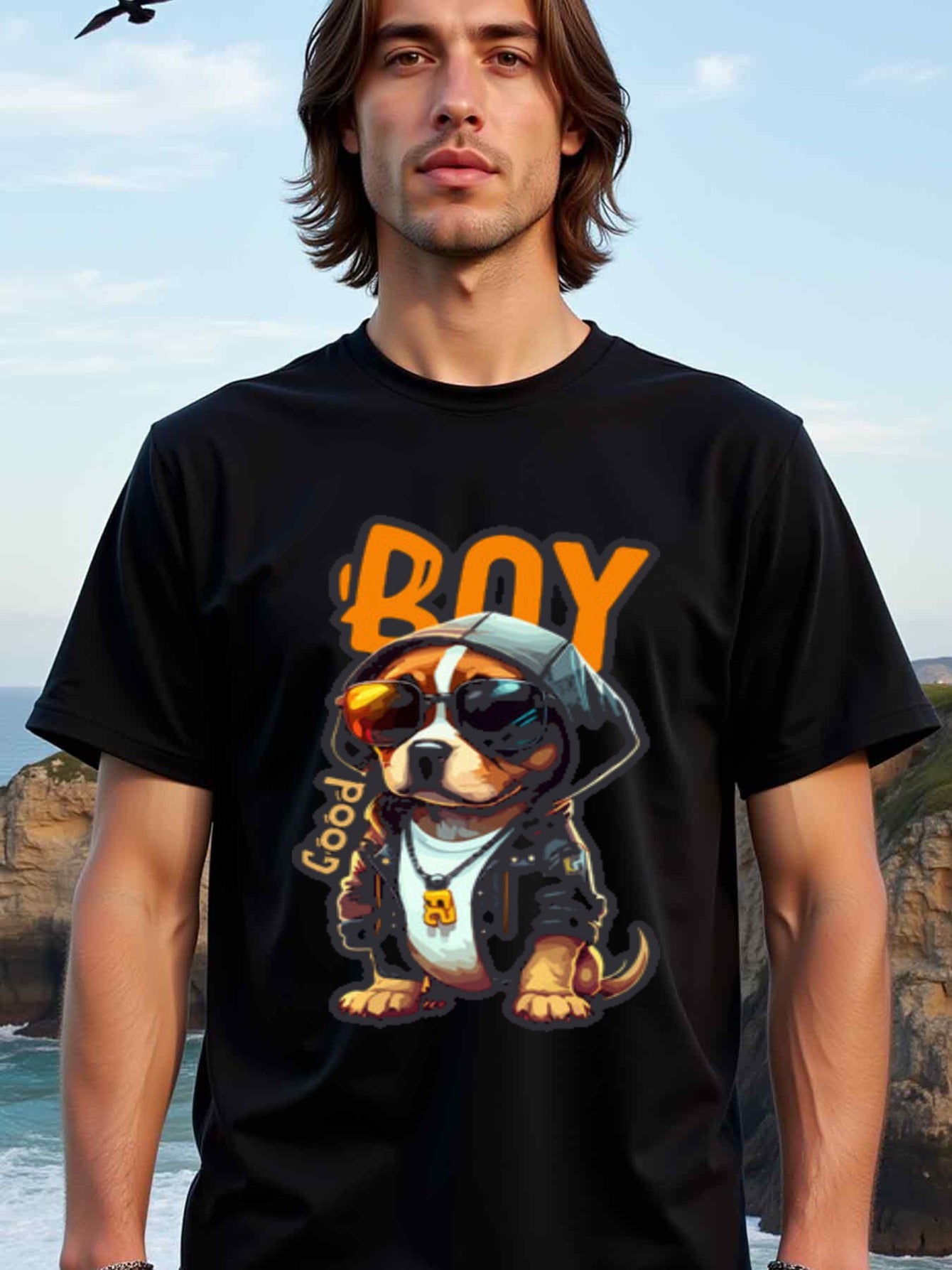 natee local warehouse clearance Bad Boy Pooch: Cool Dog Graphic Tee, 男t, 男t