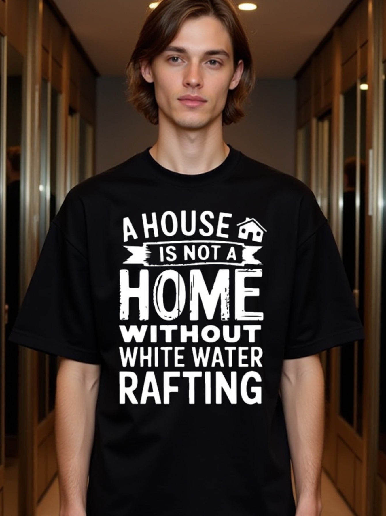 natee local warehouse clearance Adventure Seeker's Tee: a House Is Not a Home Without White Water Rafting, man's T-Shirt,100% Cotton Fabric,Crew Neck,Short Sleeve,Regular Fit,All-Season Casual Wear,180gsm-Ideal for Valentines Christian festival Thanksgivi