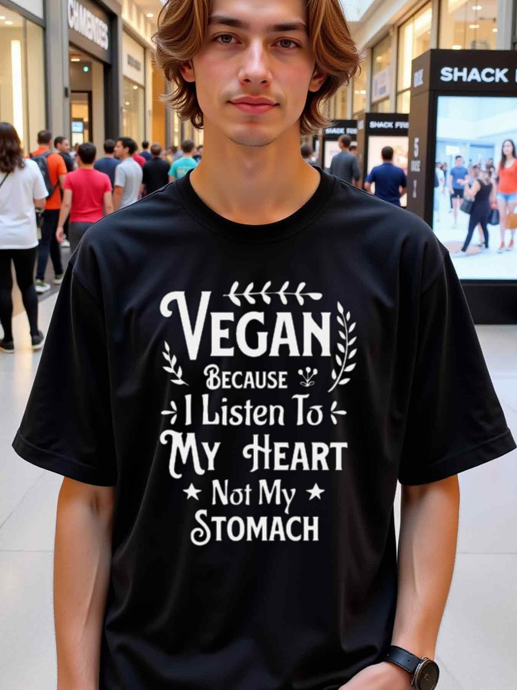 natee local warehouse clearance Vegan T-shirt: Listen to Your Heart, Not Your Stomach,