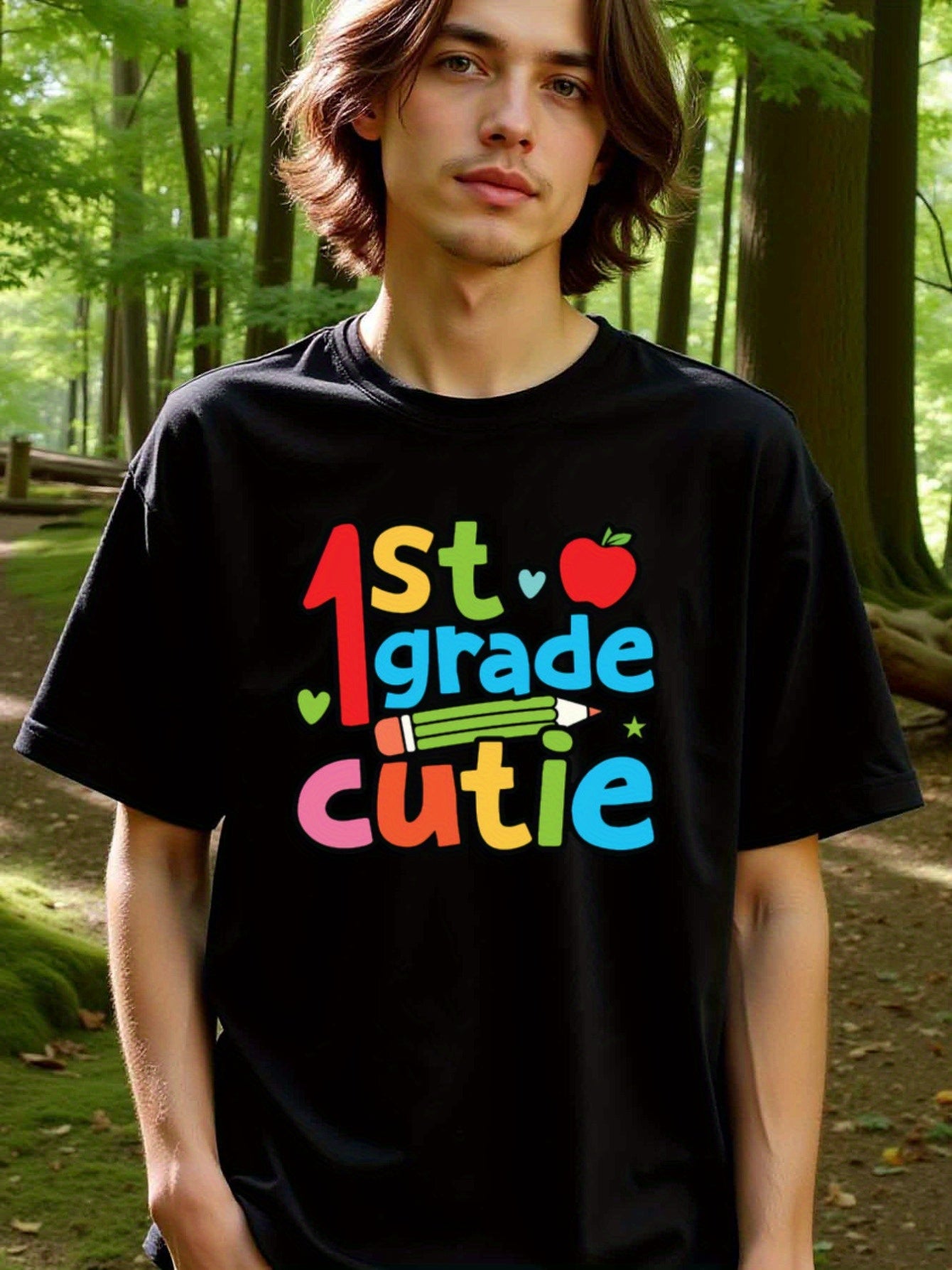 natee local warehouse clearance Back to School 1st Grade Cutie T-shirt for Kids, man's T-Shirt,100% Cotton Fabric,Crew Neck,Short Sleeve,Regular Fit,All-Season Casual Wear,180gsm-Ideal for Valentines Christian festival Thanksgiving Day, 男t
