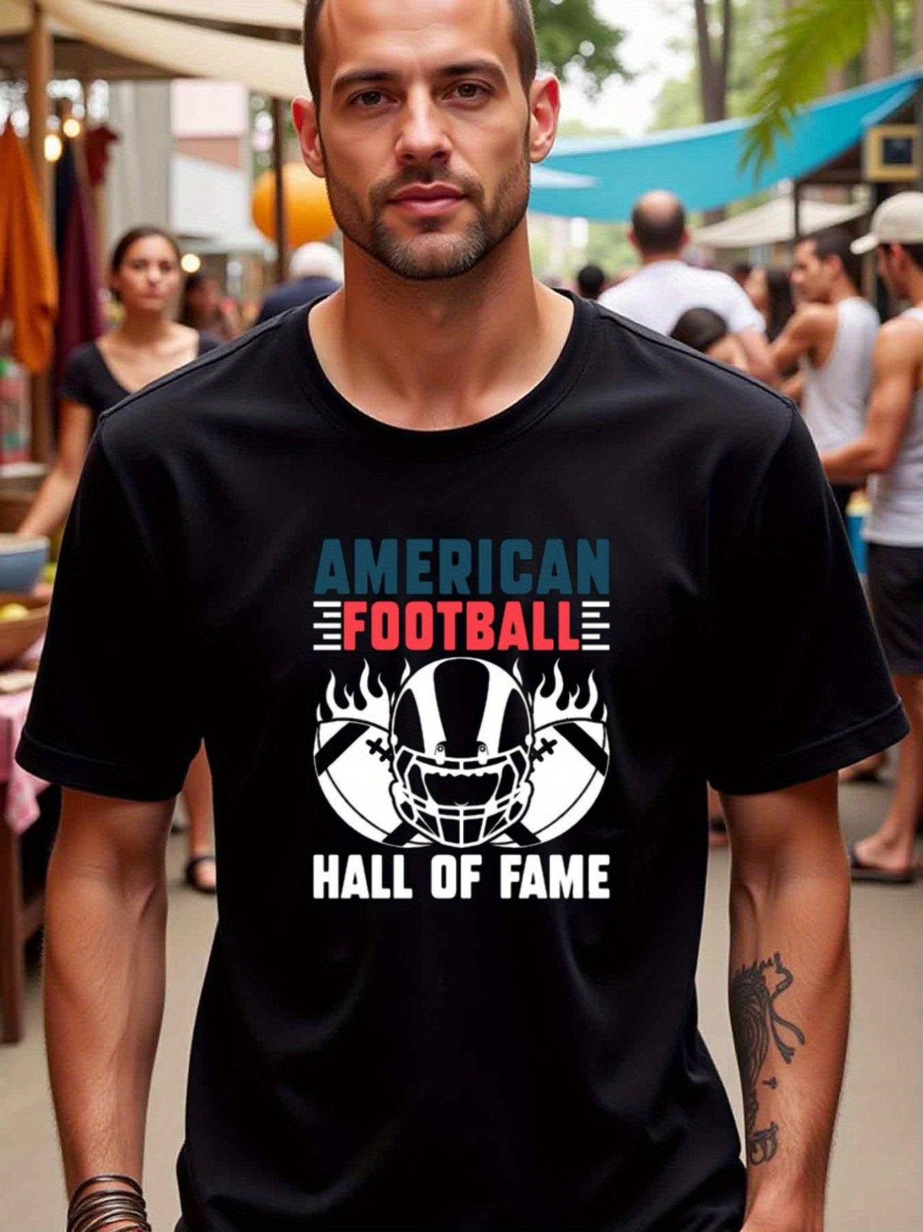 natee local warehouse clearance American Football Hall of Fame Graphic Tee, man's T-Shirt,100% Cotton Fabric,Crew Neck,Short Sleeve,Regular Fit,All-Season Casual Wear,180gsm-Ideal for Valentines Christian festival Thanksgiving Day,