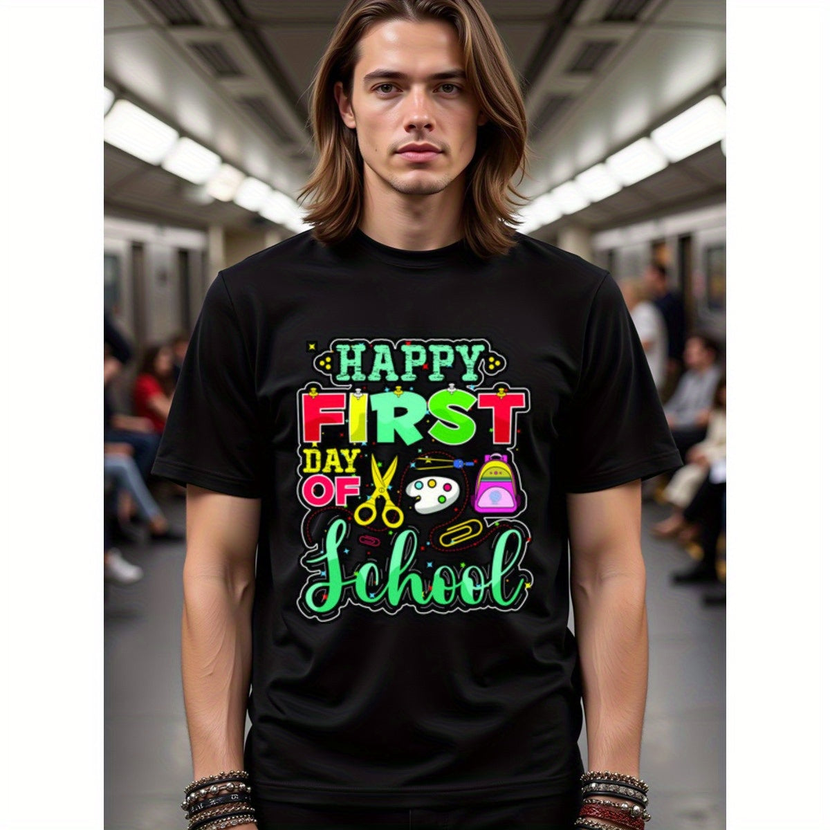 natee local warehouse clearance Back-to-school Celebration: Happy First Day of School T-shirt, 男t