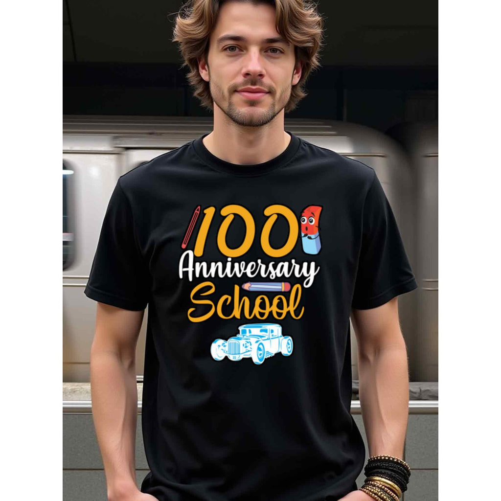 natee local warehouse clearance 100th Anniversary School Celebration T-shirt, man's T-Shirt,100% Cotton Fabric,Crew Neck,Short Sleeve,Regular Fit,All-Season Casual Wear,180gsm-Ideal For Summer Holiday Gift, 男t