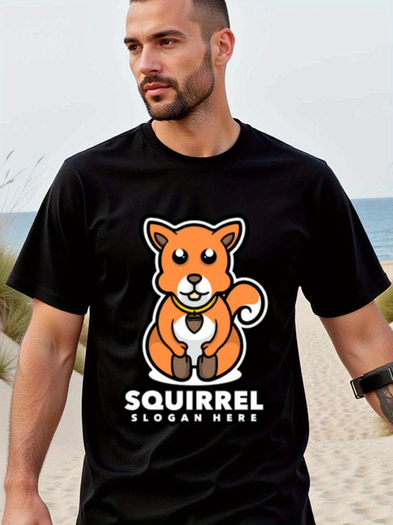natee local warehouse clearance Adorable Squirrel Graphic Tee - Fun & Casual Wear, man's T-Shirt,100% Cotton Fabric,Crew Neck,Short Sleeve,Regular Fit,All-Season Casual Wear,180gsm-Ideal for Valentines Christian festival Thanksgiving Day, 男t