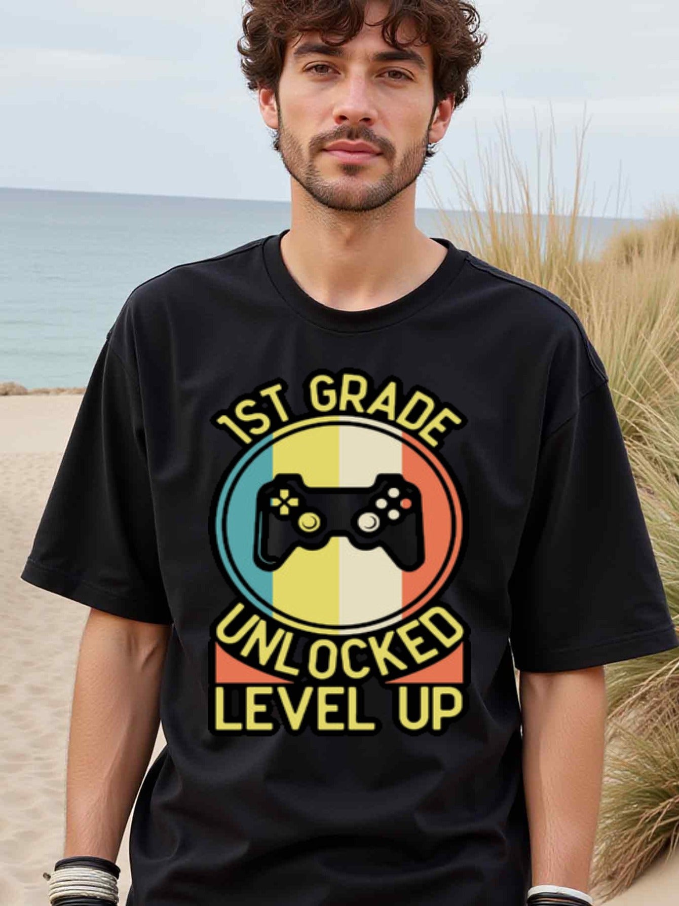 natee local warehouse clearance 1st Grade Unlocked Level Up Gamer Graduation T-shirt, 男t