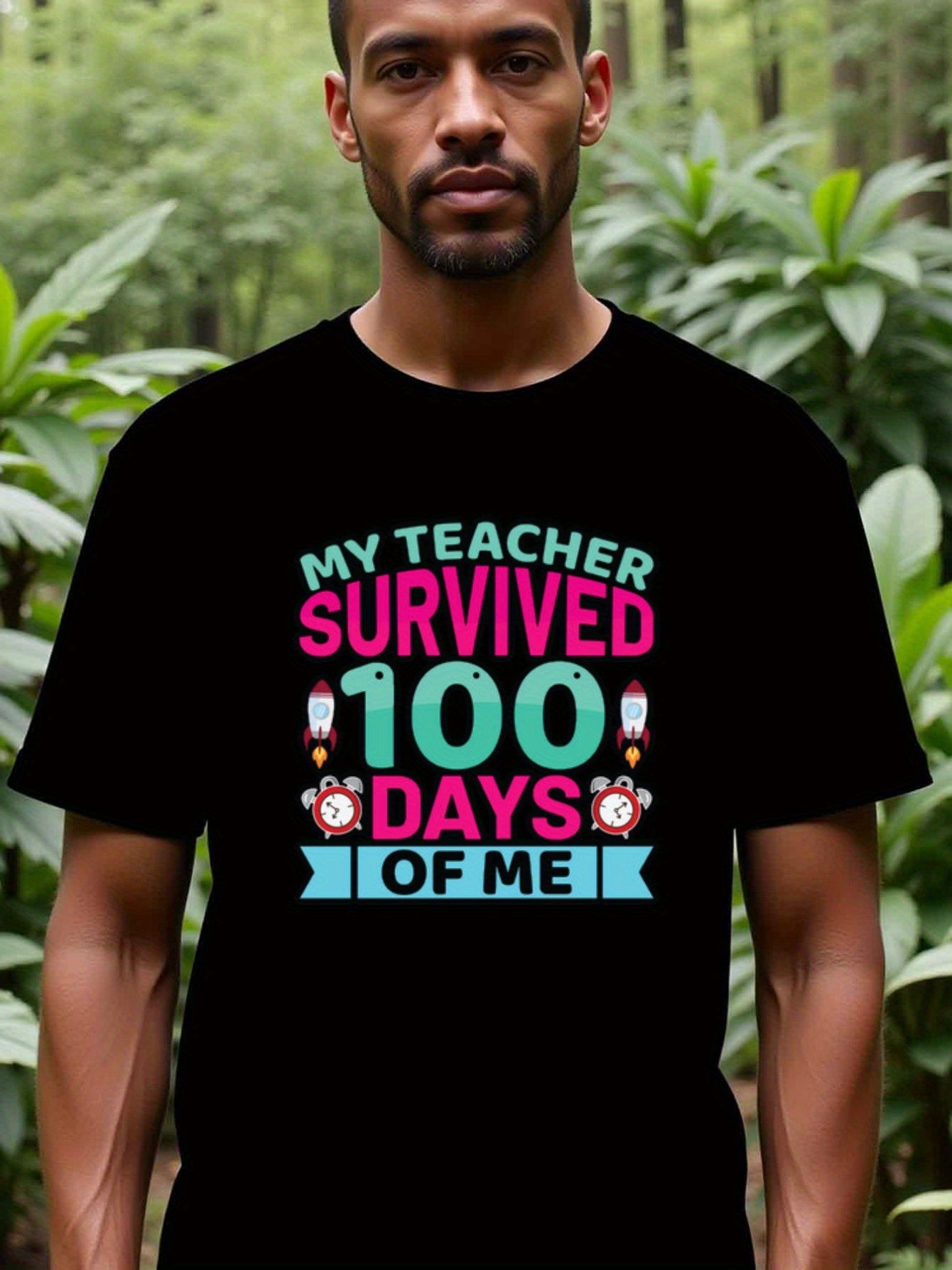 natee local warehouse clearance 100 Days of School Teacher Survival T-shirt, man's T-Shirt,100% Cotton Fabric,Crew Neck,Short Sleeve,Regular Fit,All-Season Casual Wear,180gsm-Ideal For Summer Holiday Gift, 男t
