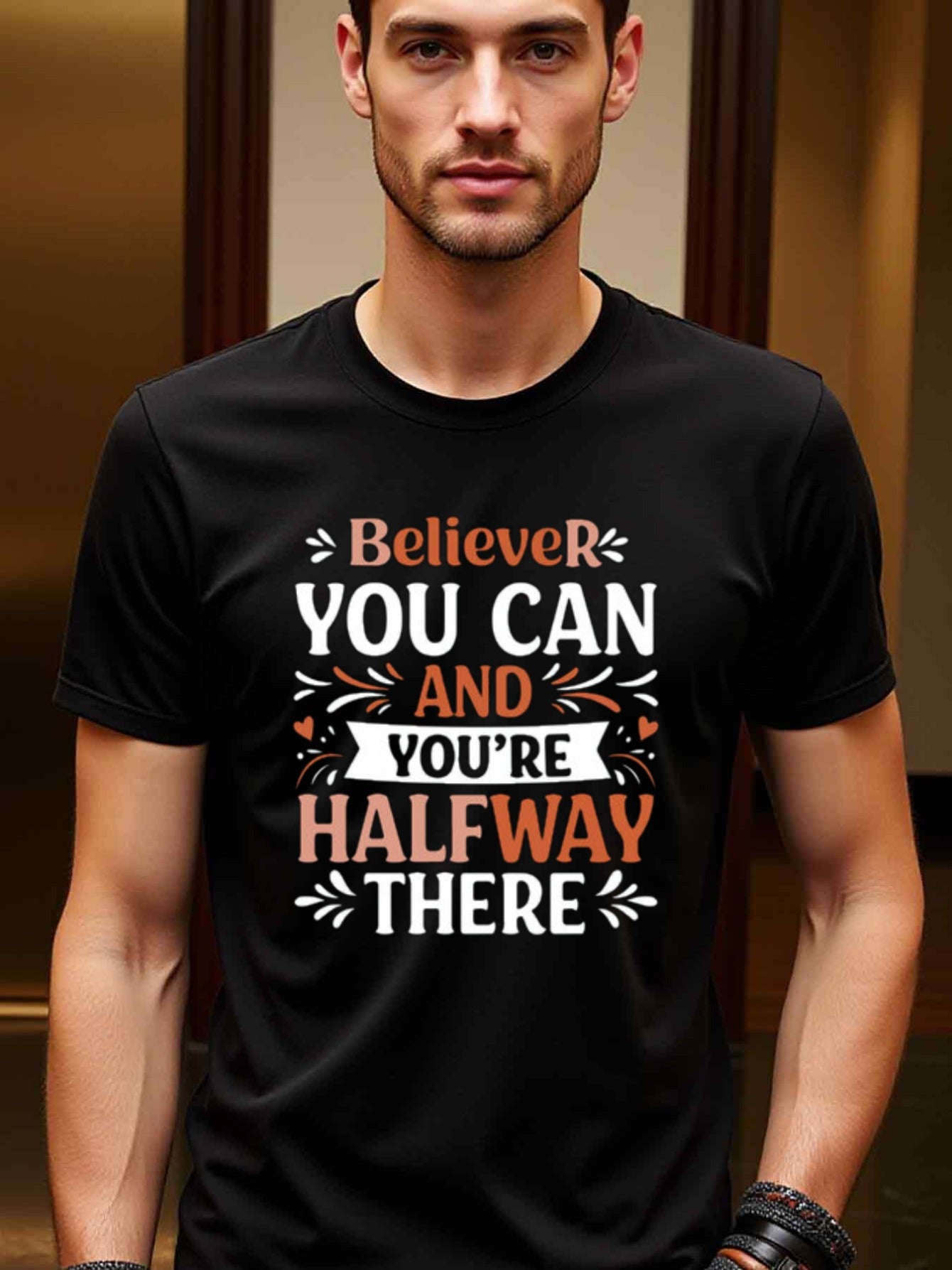 natee local warehouse clearance Believe You Can and You're Halfway There Motivational T-shirt, 100% Cotton Fabric,Crew Neck,Short Sleeve,Regular Fit,All-season casual wear for man and teens-perfect for running, hiking, the beach, and parties Christian fes