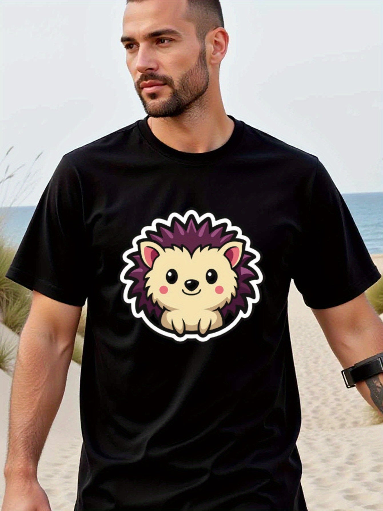 natee local warehouse clearance Adorable Hedgehog Graphic Tee for Men, 100% Cotton Fabric,Crew Neck,Short Sleeve,Regular Fit,All-season casual wear for man and teens-perfect for running, hiking, the beach, and parties Christian festival Thanksgiving Day,