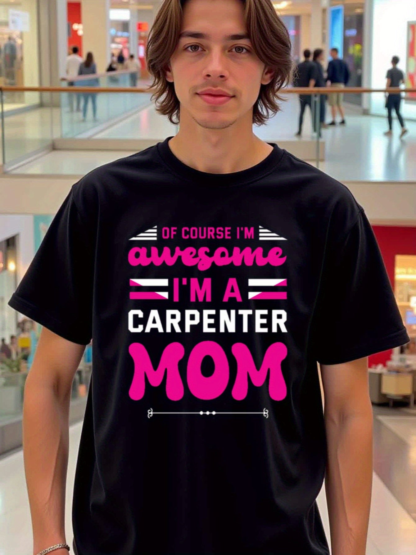 natee local warehouse clearance Awesome Carpenter Mom - Proud Mother's Day Gift T-shirt, 100% Cotton Fabric,Crew Neck,Regular Fit,Weekend Casual Wear,180gsm Family Friends Christian festival Thanksgiving Day,