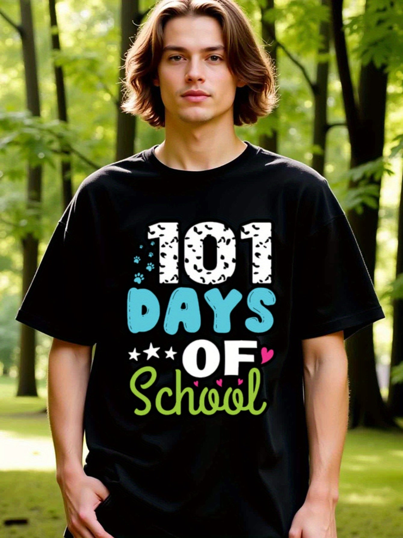 natee local warehouse clearance 101 Days of School - Fun and Colorful T-shirt, man's T-Shirt,100% Cotton Fabric,Crew Neck,Short Sleeve,Regular Fit,All-Season Casual Wear,180gsm-Ideal for Valentines Christian festival Thanksgiving Day, 男t
