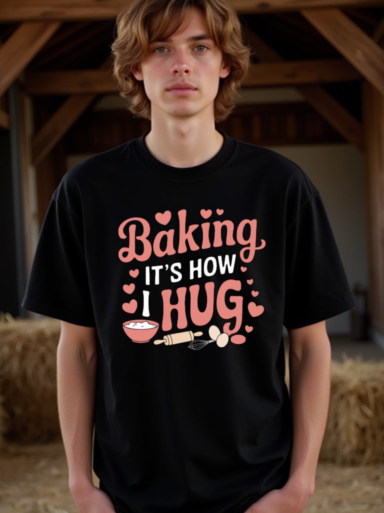 natee local warehouse clearance Baking: It's How I Hug - Fun Baking Lover T-shirt, man's T-Shirt,100% Cotton Fabric,Crew Neck,Short Sleeve,Regular Fit,All-Season Casual Wear,180gsm-Ideal for Valentines Christian festival Thanksgiving Day,