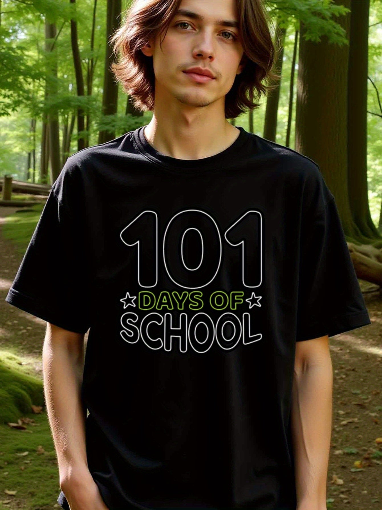 natee local warehouse clearance 101 Days of School Celebration T-shirt, 100% Cotton Fabric,Crew Neck,Regular Fit,Weekend Casual Wear,180gsm Family Friends Christian festival Thanksgiving Day, 男t