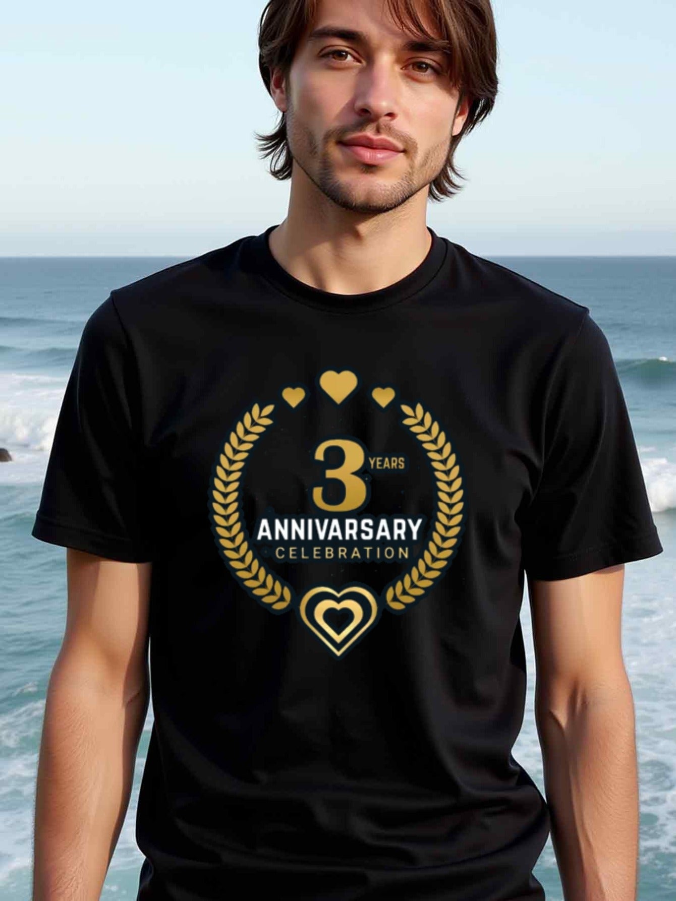 natee local warehouse clearance 3-year Anniversary Celebration T-shirt - Black, 男t