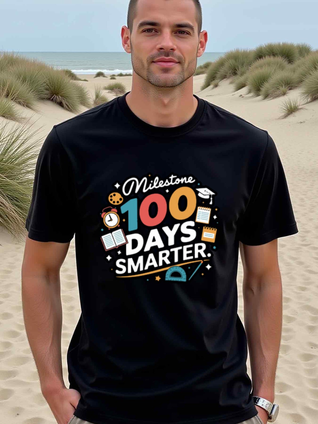 natee local warehouse clearance 100 Days Smarter Milestone T-shirt for Teachers & Students, 男t, 男t