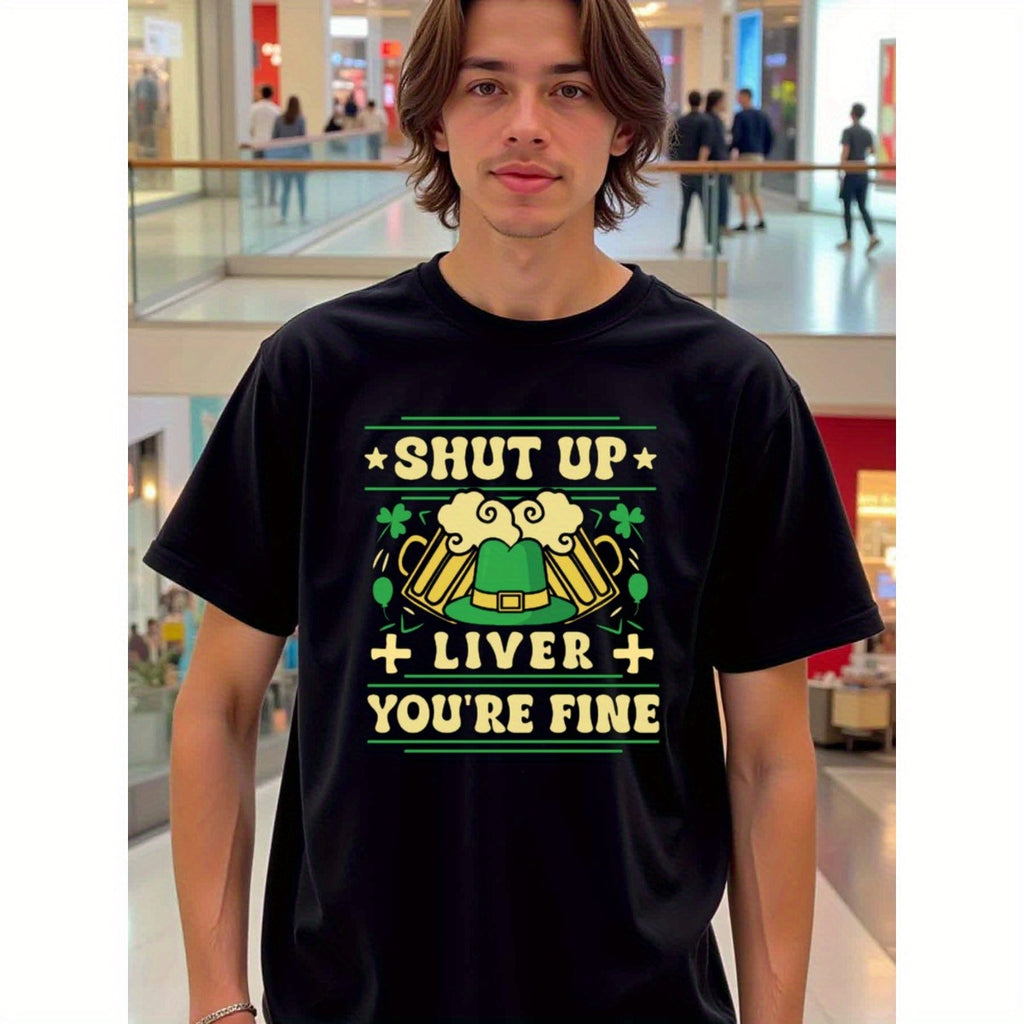 natee local warehouse clearance St. Patrick's Day Beer Lover's T-shirt: Shut Up Liver, You're Fine, 100% Cotton Fabric,Crew Neck,Short Sleeve,Regular Fit,All-season casual wear for man and teens-perfect for running, hiking, the beach, and parties Christia