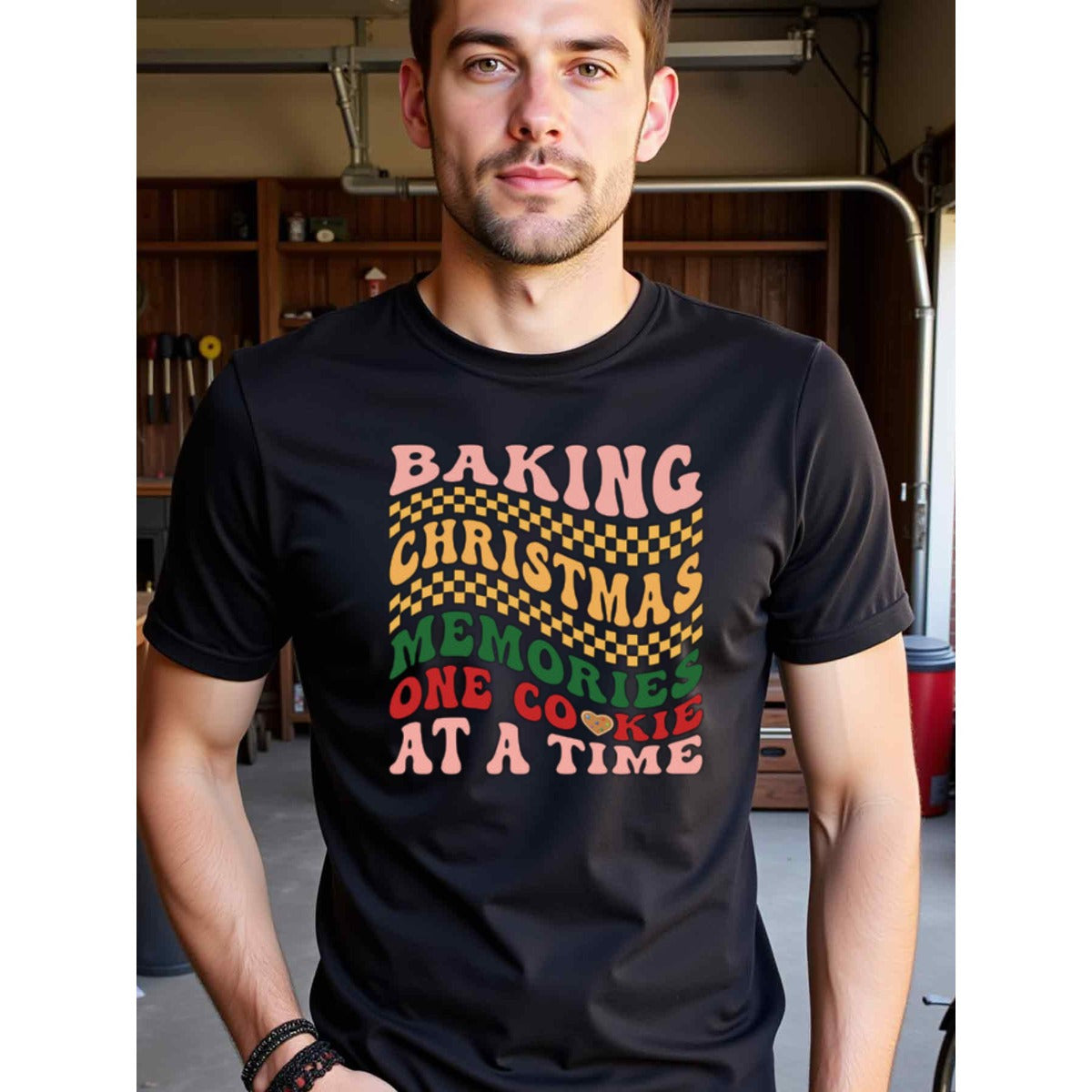 natee local warehouse clearance Baking Christmas Memories One Cookie at a Time, man's T-Shirt,100% Cotton Fabric,Crew Neck,Short Sleeve,Regular Fit,All-Season Casual Wear,180gsm-Ideal for Valentines Christian festival Thanksgiving Day, 男t