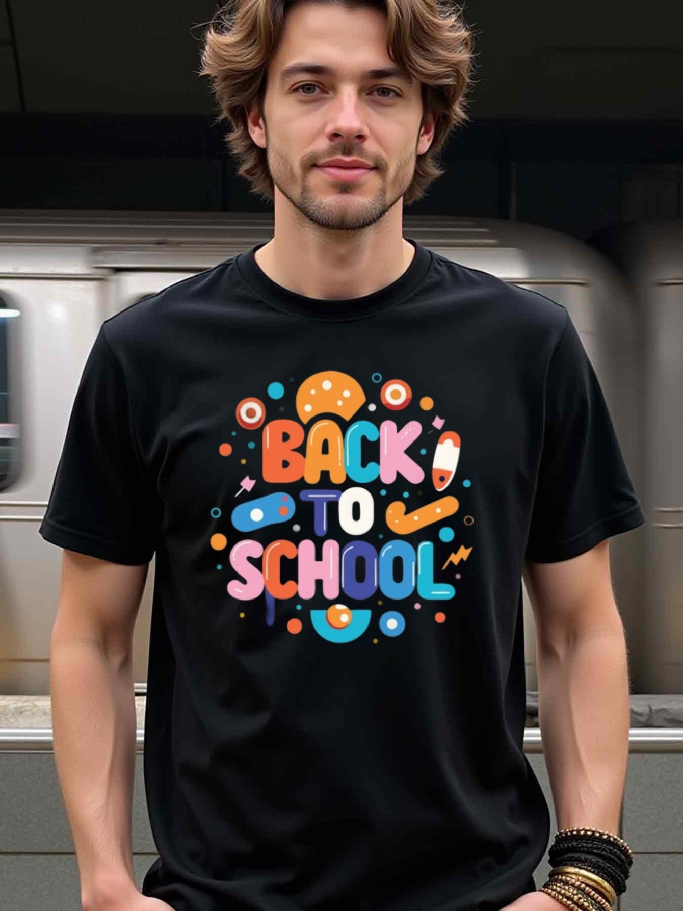 natee local warehouse clearance Back to School Fun Graphic Tee for Adults, man's T-Shirt,100% Cotton Fabric,Crew Neck,Short Sleeve,Regular Fit,All-Season Casual Wear,180gsm-Ideal for Valentines Christian festival Thanksgiving Day, 男t