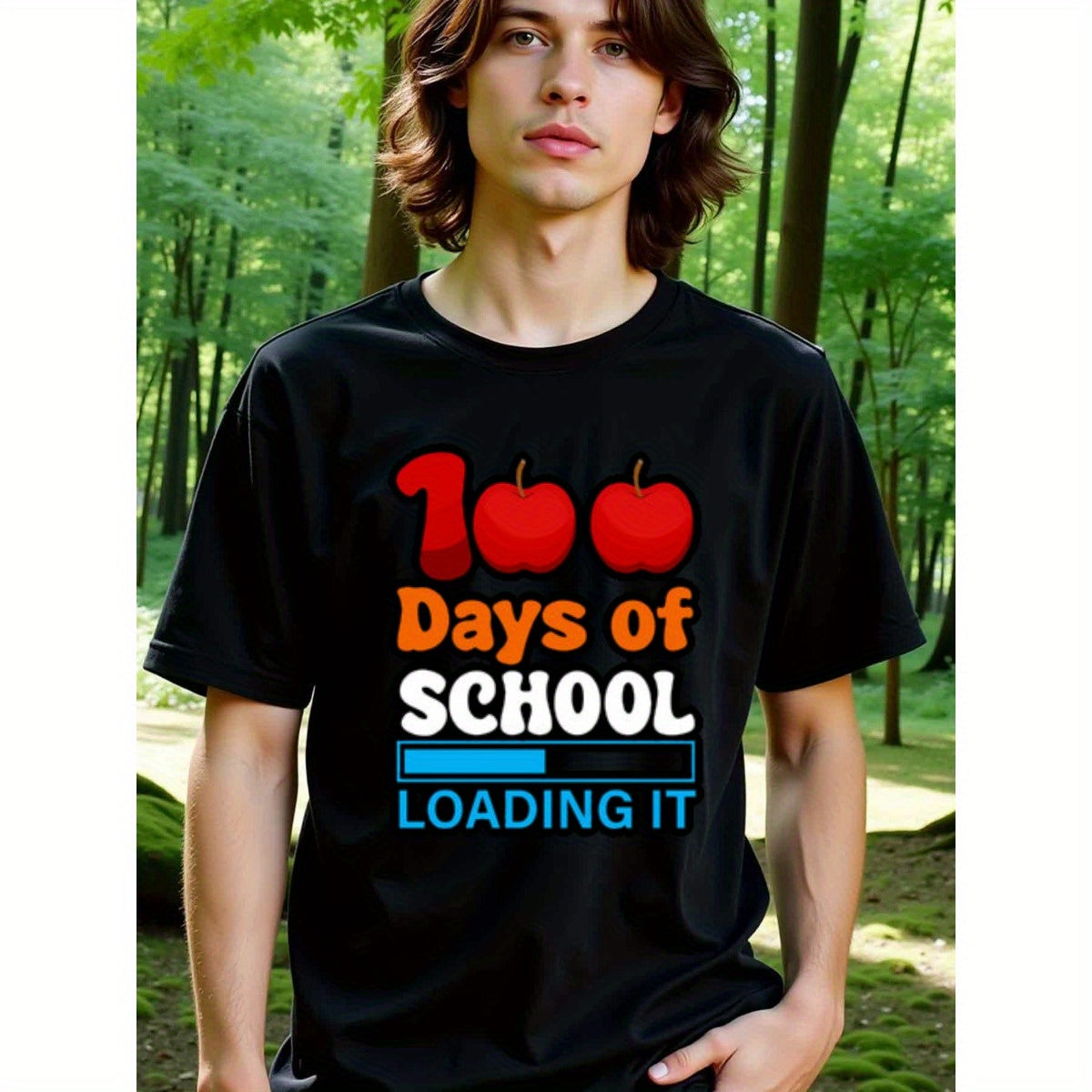 natee local warehouse clearance 100 Days of School Loading It Funny Apple T-shirt, 男t