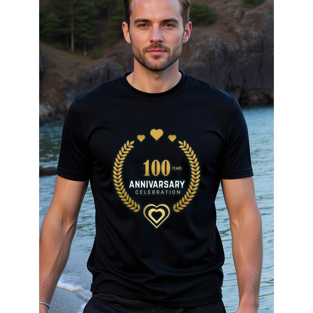 natee local warehouse clearance 100 Years Anniversary Celebration Black T-shirt, 100% Cotton Fabric,Crew Neck,Regular Fit,Weekend Casual Wear,180gsm Family Friends Christian festival Thanksgiving Day, 男t