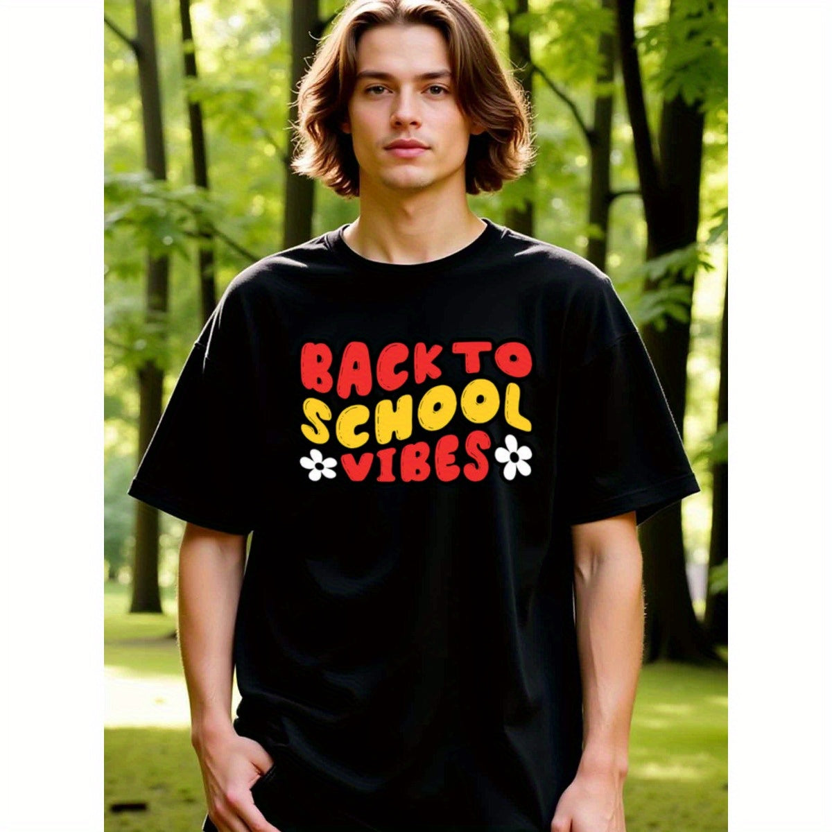 natee local warehouse clearance Back to School Vibes Graphic Tee, man's T-Shirt,100% Cotton Fabric,Crew Neck,Short Sleeve,Regular Fit,All-Season Casual Wear,180gsm-Ideal for Valentines Christian festival Thanksgiving Day, 男t