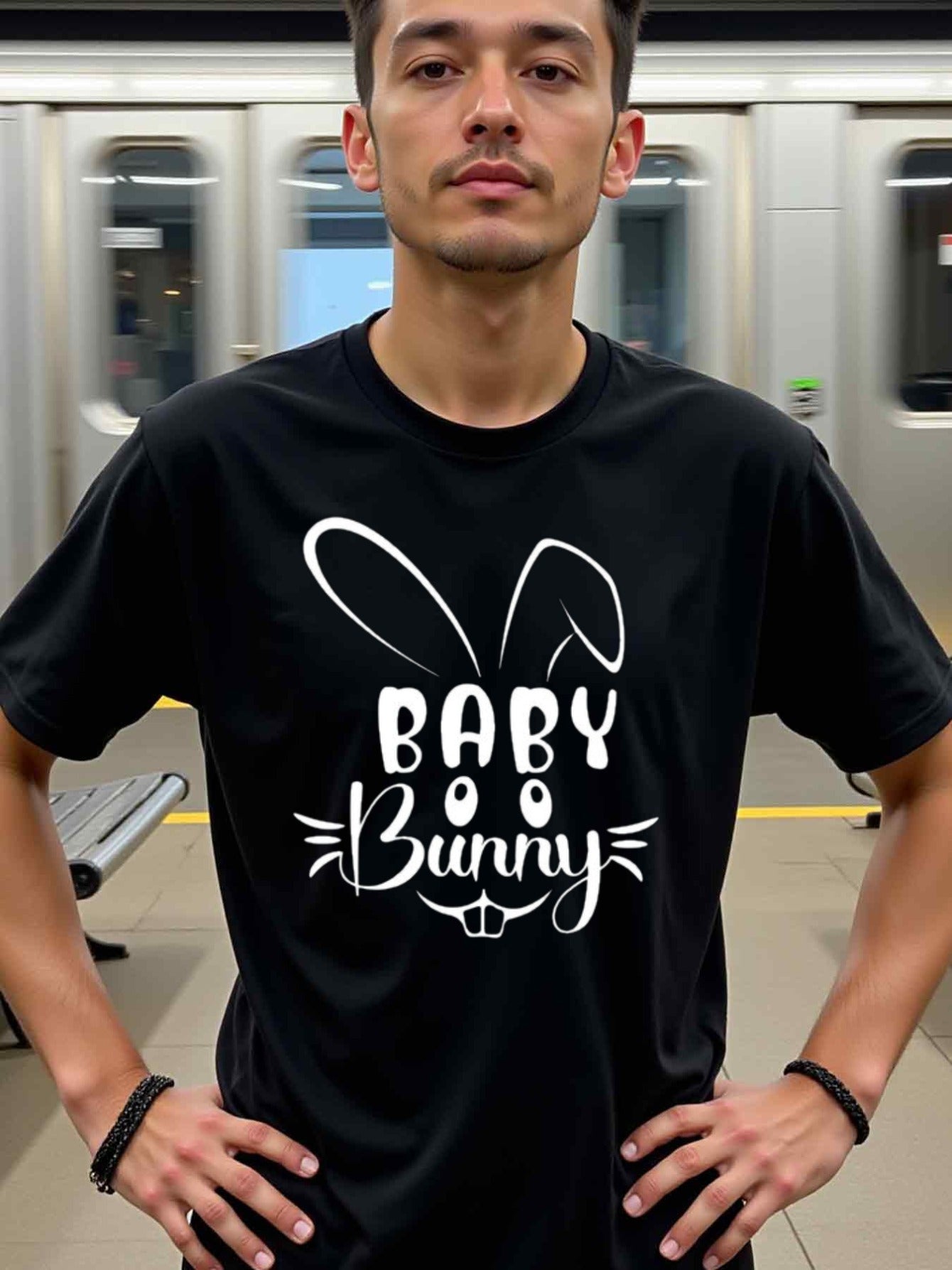 natee local warehouse clearance Baby Bunny Easter Graphic Tee for Men, 100% Cotton Fabric,Crew Neck,Regular Fit,Weekend Casual Wear,180gsm Family Friends Christian festival Thanksgiving Day, 男t