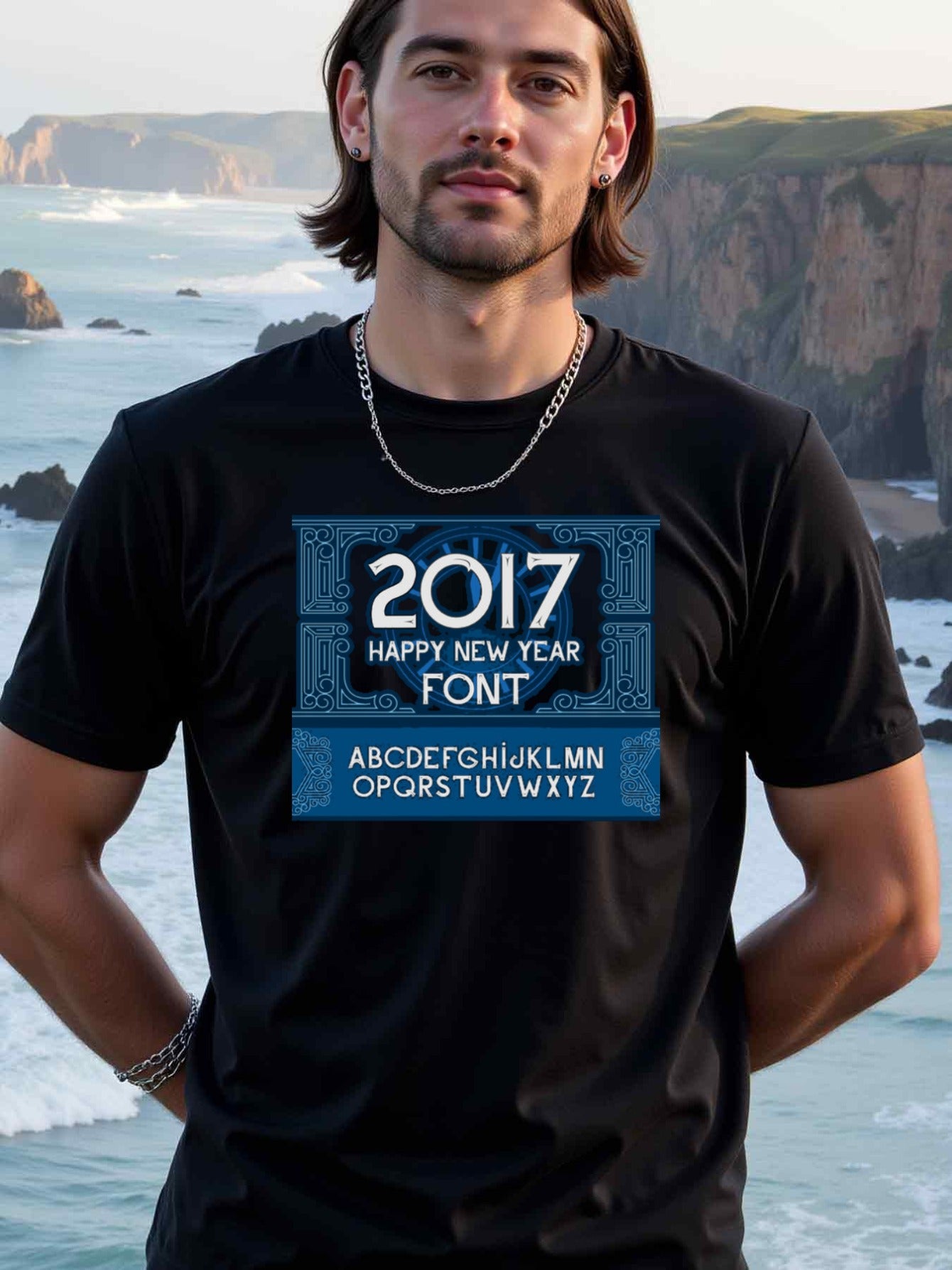 natee local warehouse clearance 2017 Happy New Year Font T-shirt - Stylish Typography Design, man's T-Shirt,100% Cotton Fabric,Crew Neck,Short Sleeve,Regular Fit,All-Season Casual Wear,180gsm-Ideal for All Saints' Day Thanksgiving Day, 男t
