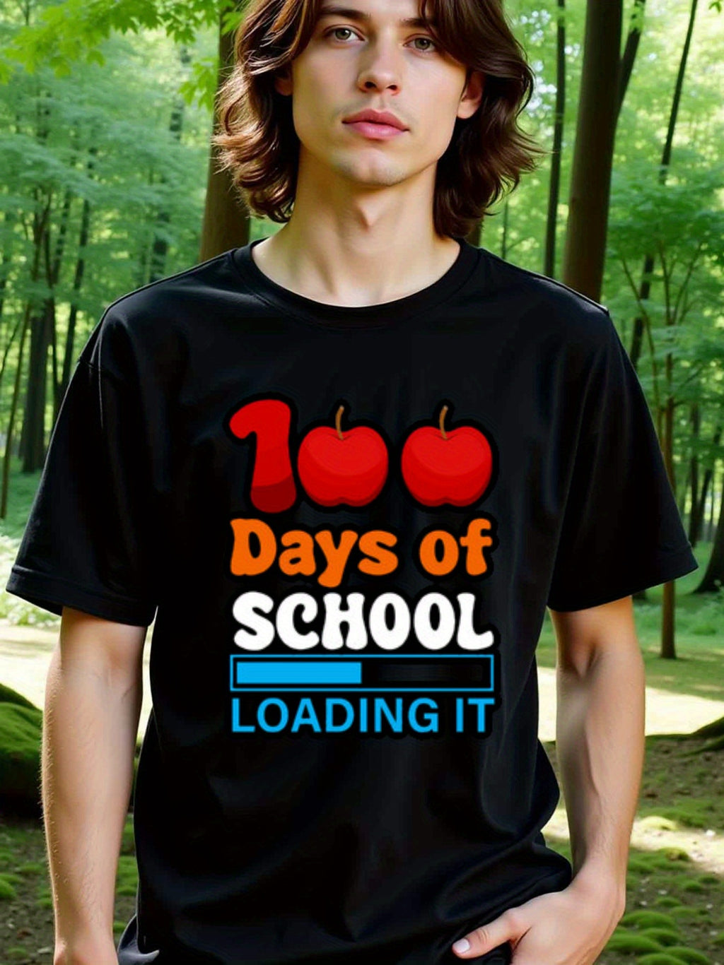 natee local warehouse clearance 100 Days of School Loading It Funny Apple T-shirt, 男t