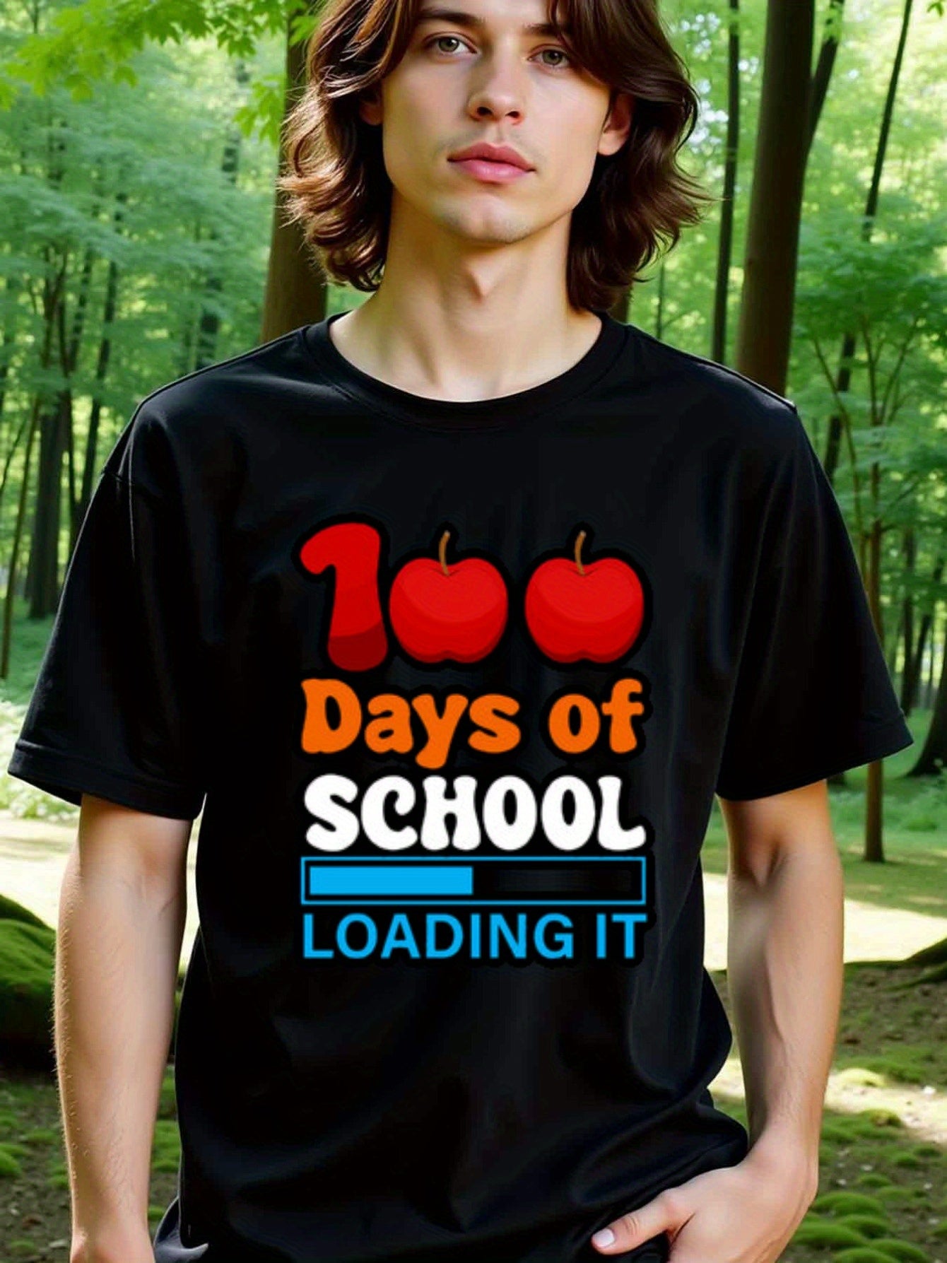 natee local warehouse clearance 100 Days of School Loading It Funny Apple T-shirt, 男t