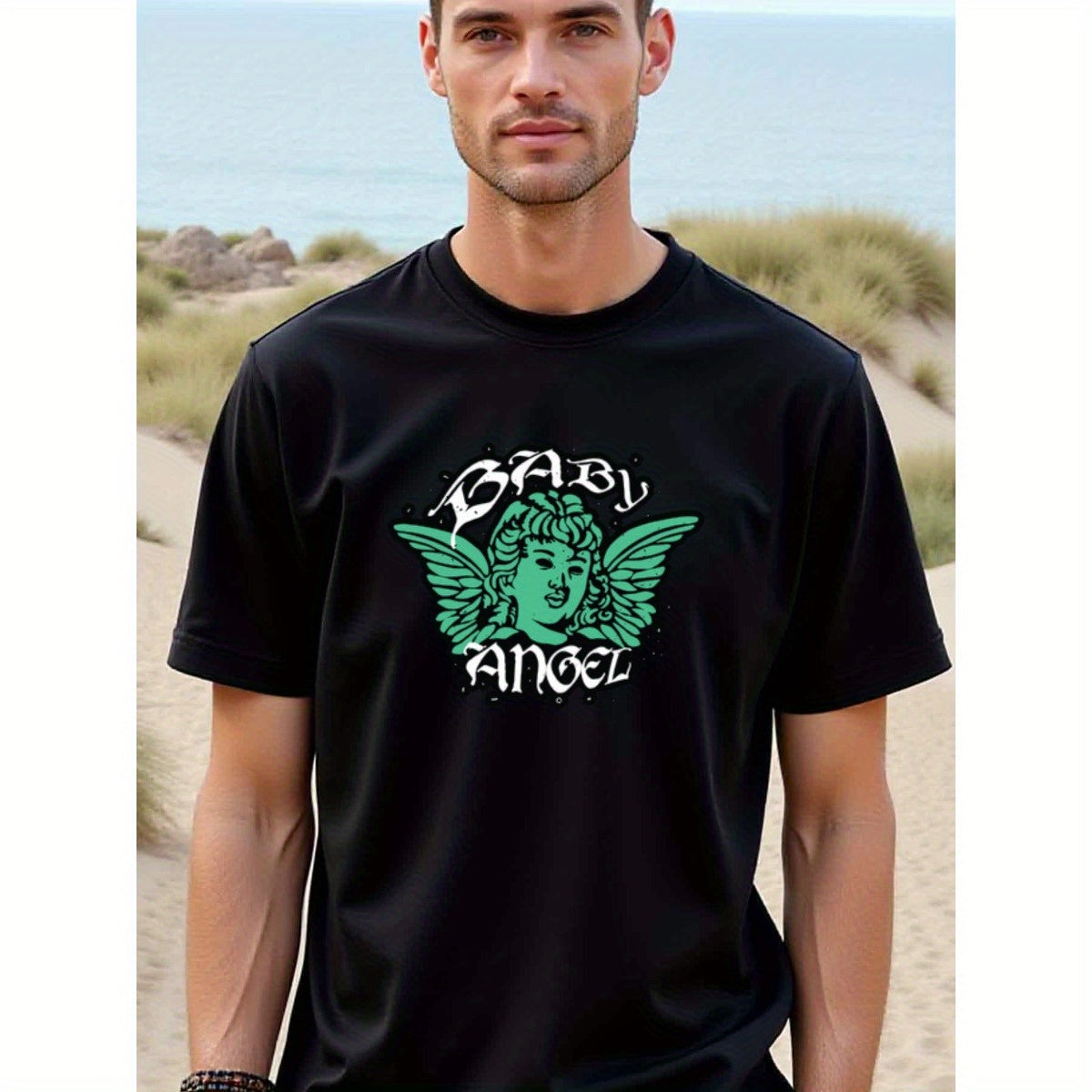 natee local warehouse clearance Bad Angel Graphic Tee - Gothic Style T-shirt, 100% Cotton Fabric,Crew Neck,Short Sleeve,Regular Fit,All-season casual wear for man and teens-perfect for running, hiking, the beach, and parties Christian festival Thanksgivin