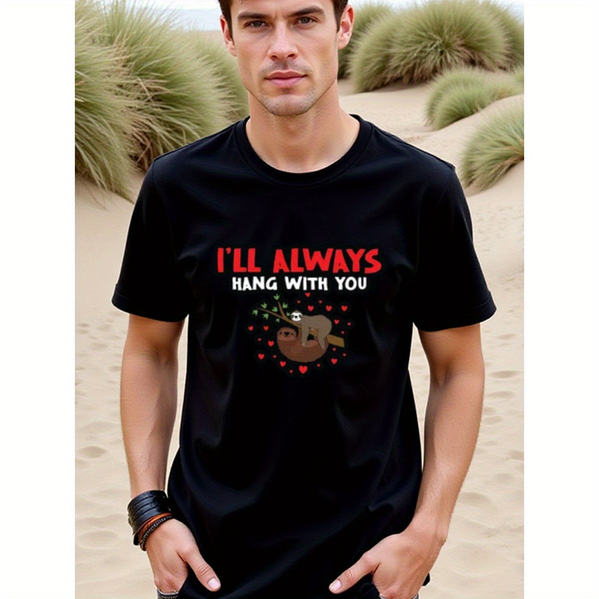 natee local warehouse clearance Always Hang with You Sloth Valentine's Day T-shirt, 100% Cotton Fabric,Crew Neck,Short Sleeve,Regular Fit,All-season casual wear for man and teens-perfect for running, hiking, the beach, and parties Christian festival Thank