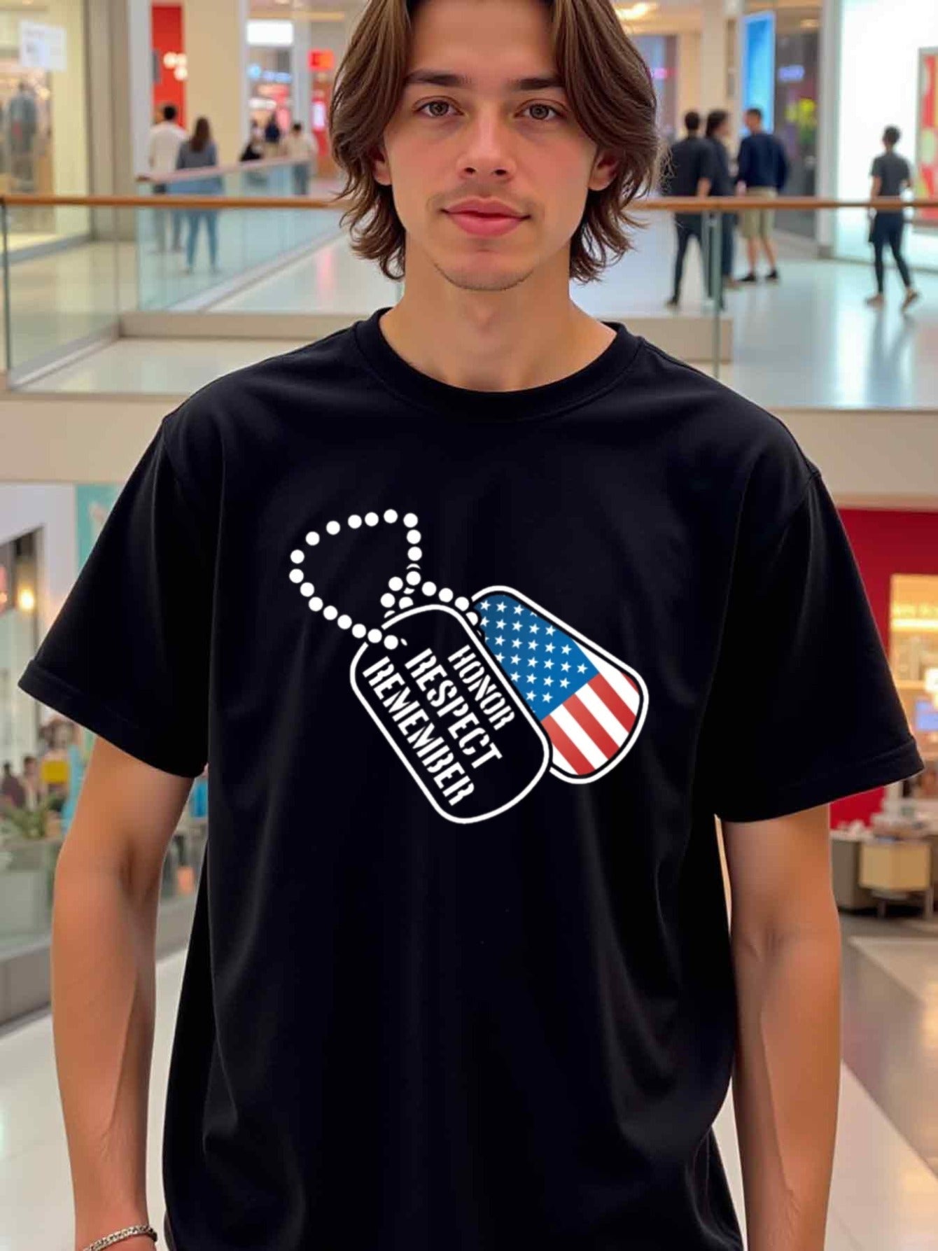 natee local warehouse clearance American Pride Honor Respect Remember Dog Tags T-shirt, man's T-Shirt,100% Cotton Fabric,Crew Neck,Short Sleeve,Regular Fit,All-Season Casual Wear,180gsm-Ideal for All Saints' Day Thanksgiving Day,