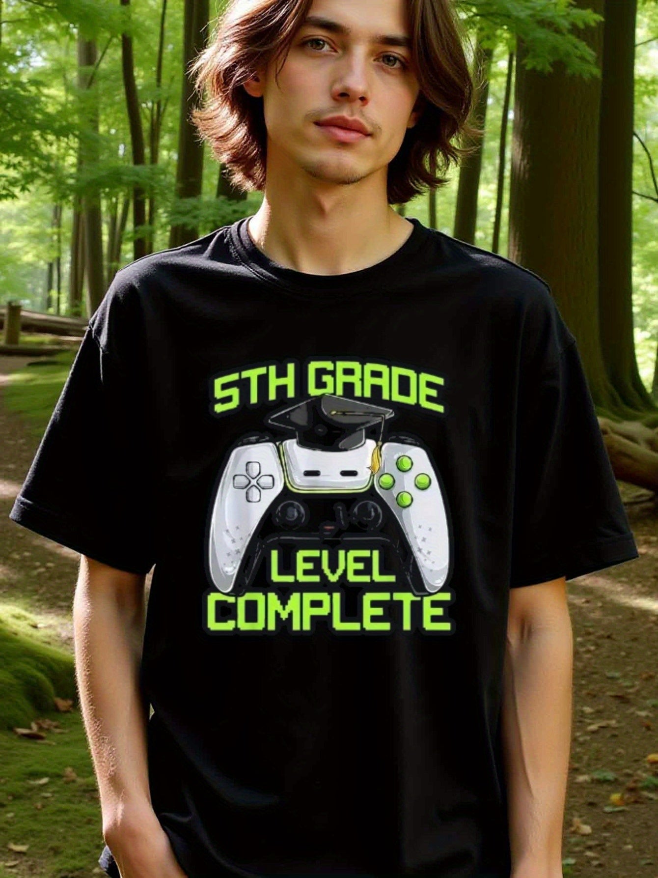 natee local warehouse clearance 5th Grade Level Complete Gamer Graduation T-shirt, 100% Cotton Fabric,Crew Neck,Regular Fit,Weekend Casual Wear,180gsm Family Friends Christian festival Thanksgiving Day, 男t