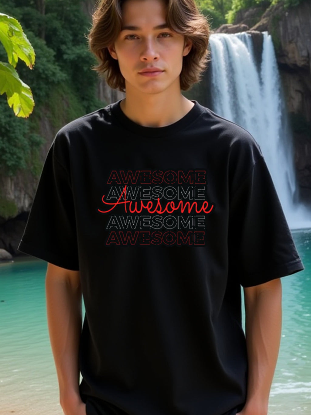 natee local warehouse clearance Awesome Repeat Graphic Tee - Bold and Stylish Design, man's T-Shirt,100% Cotton Fabric,Crew Neck,Short Sleeve,Regular Fit,All-Season Casual Wear,180gsm-Ideal For Summer Holiday Gift, 男t