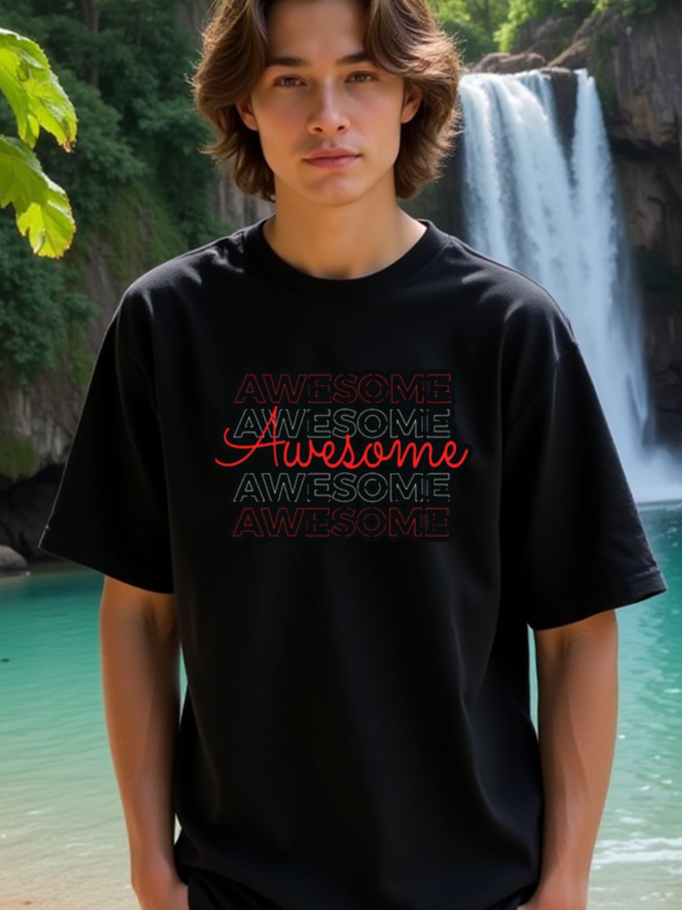 natee local warehouse clearance Awesome Repeat Graphic Tee - Bold and Stylish Design, man's T-Shirt,100% Cotton Fabric,Crew Neck,Short Sleeve,Regular Fit,All-Season Casual Wear,180gsm-Ideal For Summer Holiday Gift, 男t