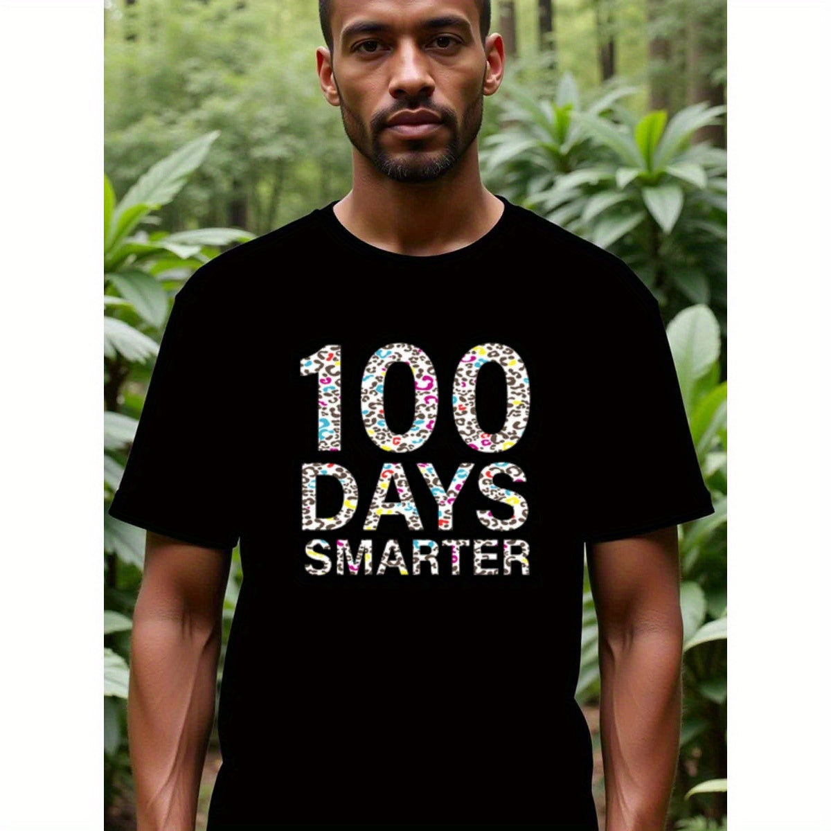natee local warehouse clearance 100 Days Smarter Leopard Print T-shirt, 男t, 男t