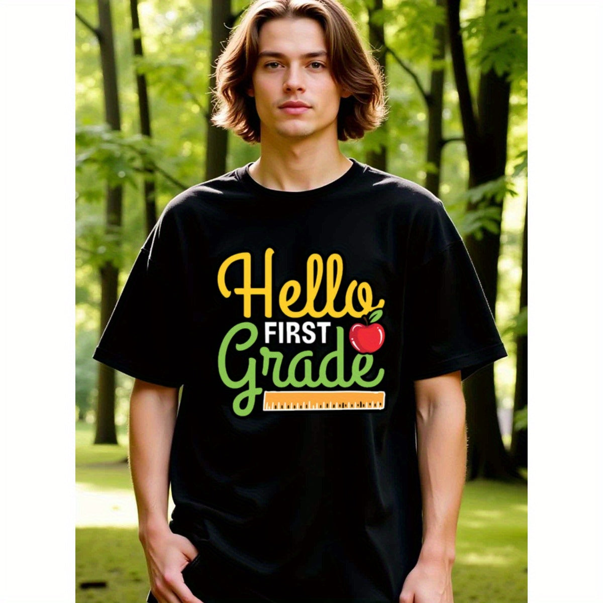 natee local warehouse clearance Back to School Hello First Grade Teacher T-shirt, 100% Cotton Fabric,Crew Neck,Short Sleeve,Regular Fit,All-season casual wear for man and teens-perfect for running, hiking, the beach, and parties Christian festival Thanksg
