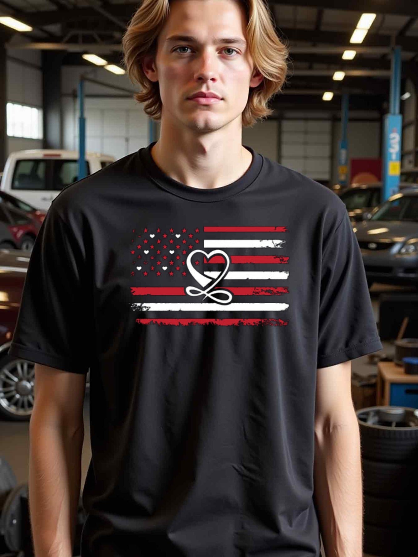 natee local warehouse clearance American Flag Heartbeat T-shirt - Show Your Love for America, 100% Cotton Fabric,Crew Neck,Regular Fit,Weekend Casual Wear,180gsm Family Friends Christian festival Thanksgiving Day, 男t